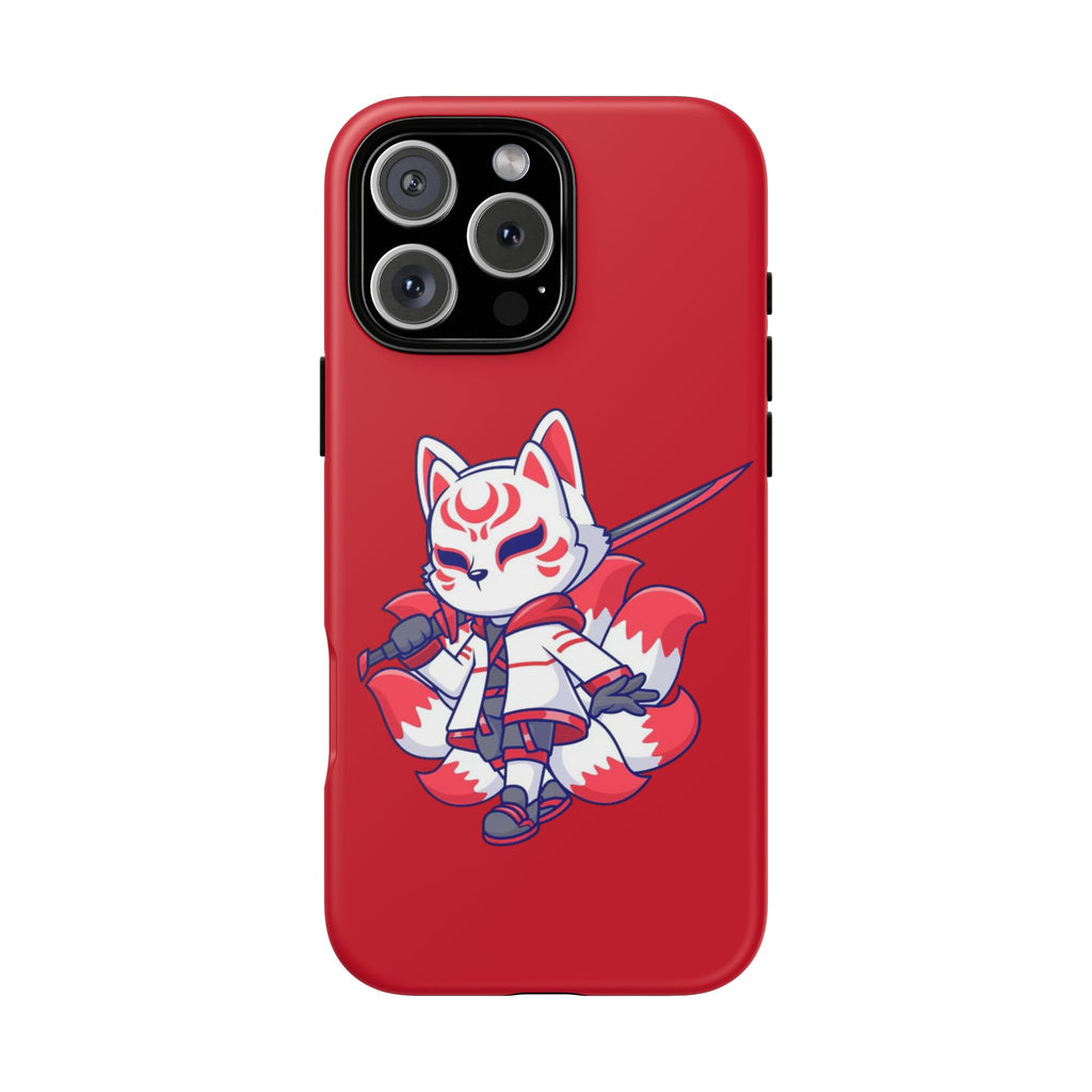 Anime-Inspired Tough Phone Case, Kawaii Fox Design, Gift for Gamers, Cute Phone Accessories, Red Phone Cover, Cosplay Merchandise