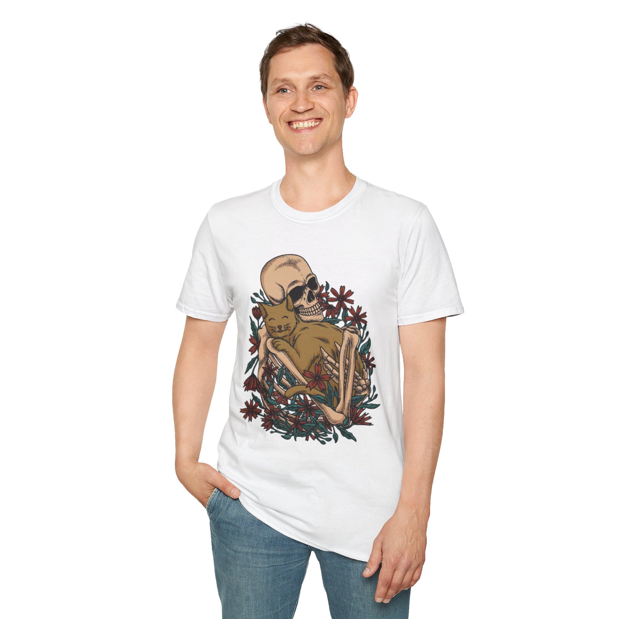Skeleton Floral Unisex T-Shirt, Cute Grunge Tee, Quirky Halloween Shirt, Casual Everyday Wear, Unique Graphic Top