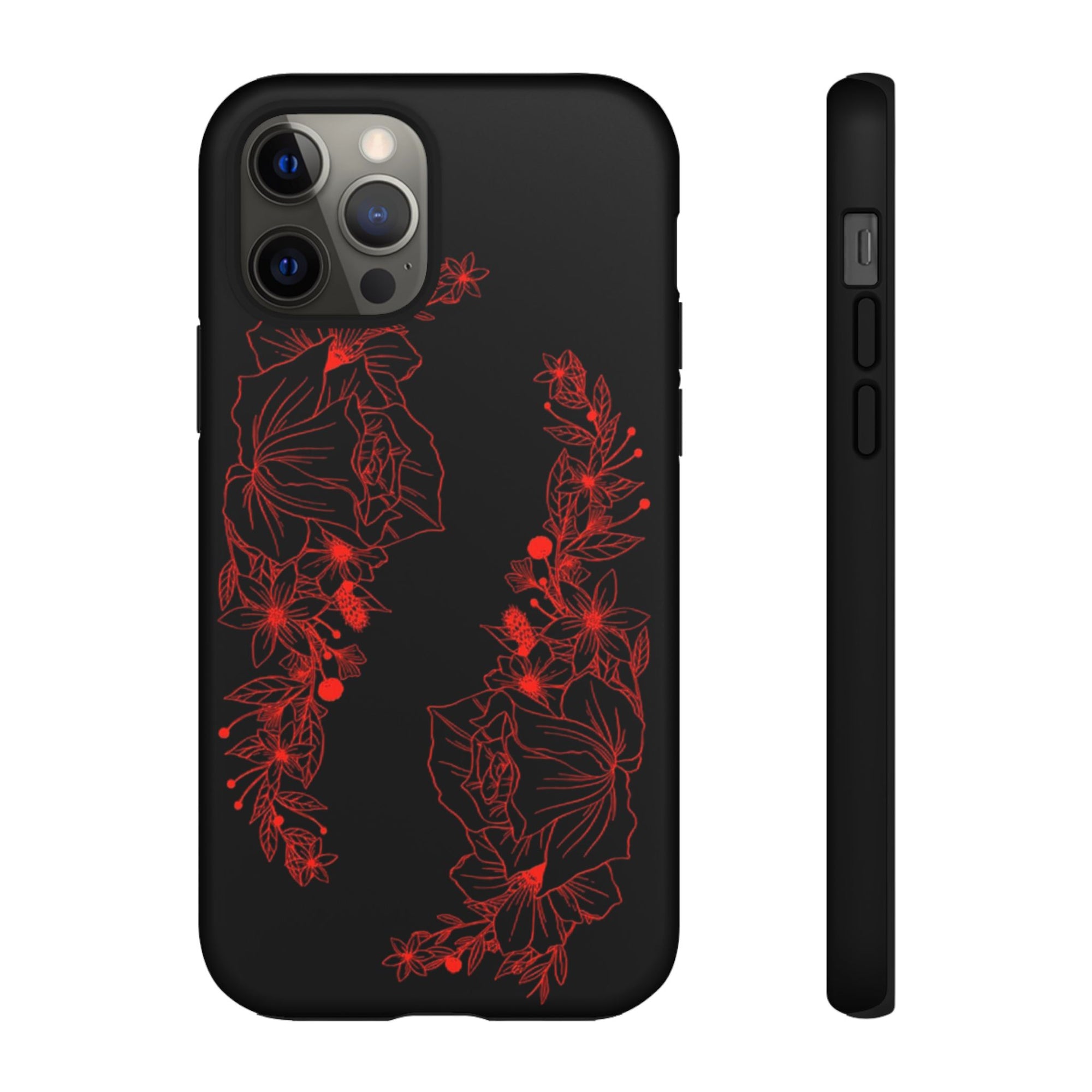 Stylish Floral Phone Case, Tough Phone Cover, Floral Design Case, Gift for Her, Black Phone Accessories