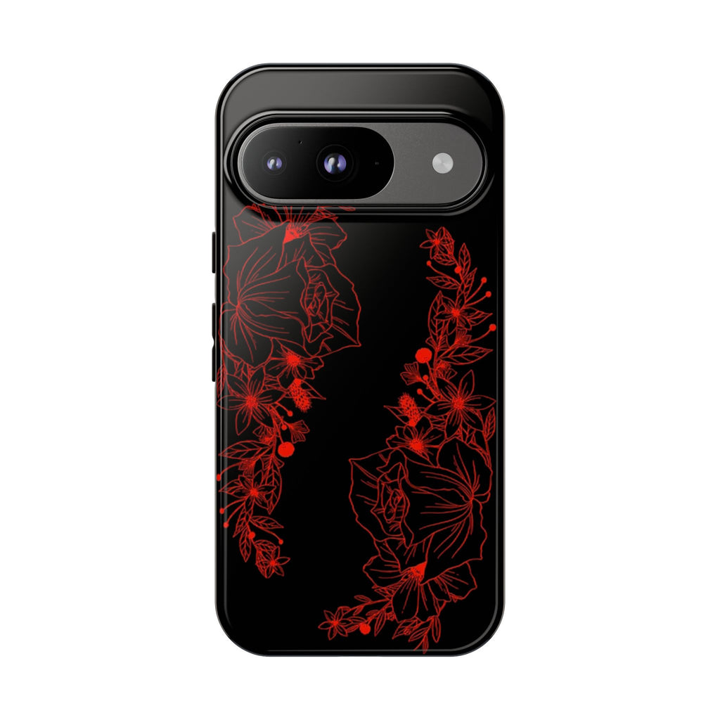 Stylish Floral Phone Case, Tough Phone Cover, Floral Design Case, Gift for Her, Black Phone Accessories