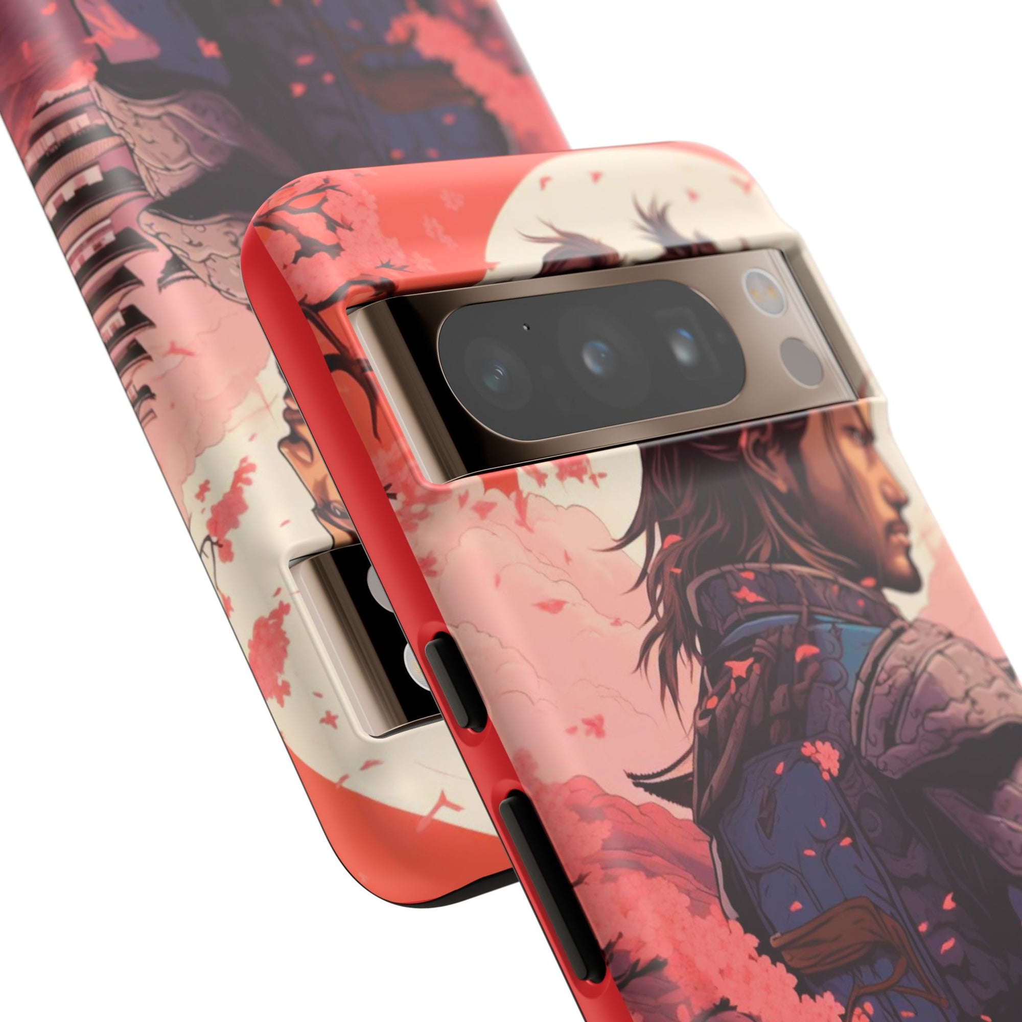 Samurai Phone Case, Tough Cases for Men, Cherry Blossom Art, Gift for Anime Fans, Unique Phone Accessory, Stylish Protection