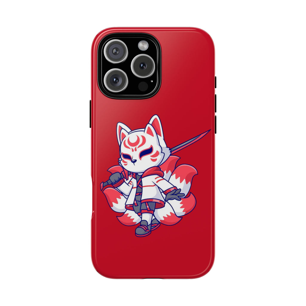 Anime-Inspired Tough Phone Case, Kawaii Fox Design, Gift for Gamers, Cute Phone Accessories, Red Phone Cover, Cosplay Merchandise