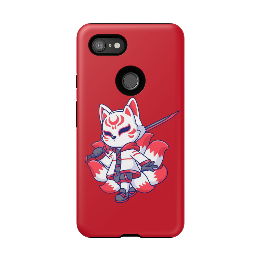 Anime-Inspired Tough Phone Case, Kawaii Fox Design, Gift for Gamers, Cute Phone Accessories, Red Phone Cover, Cosplay Merchandise