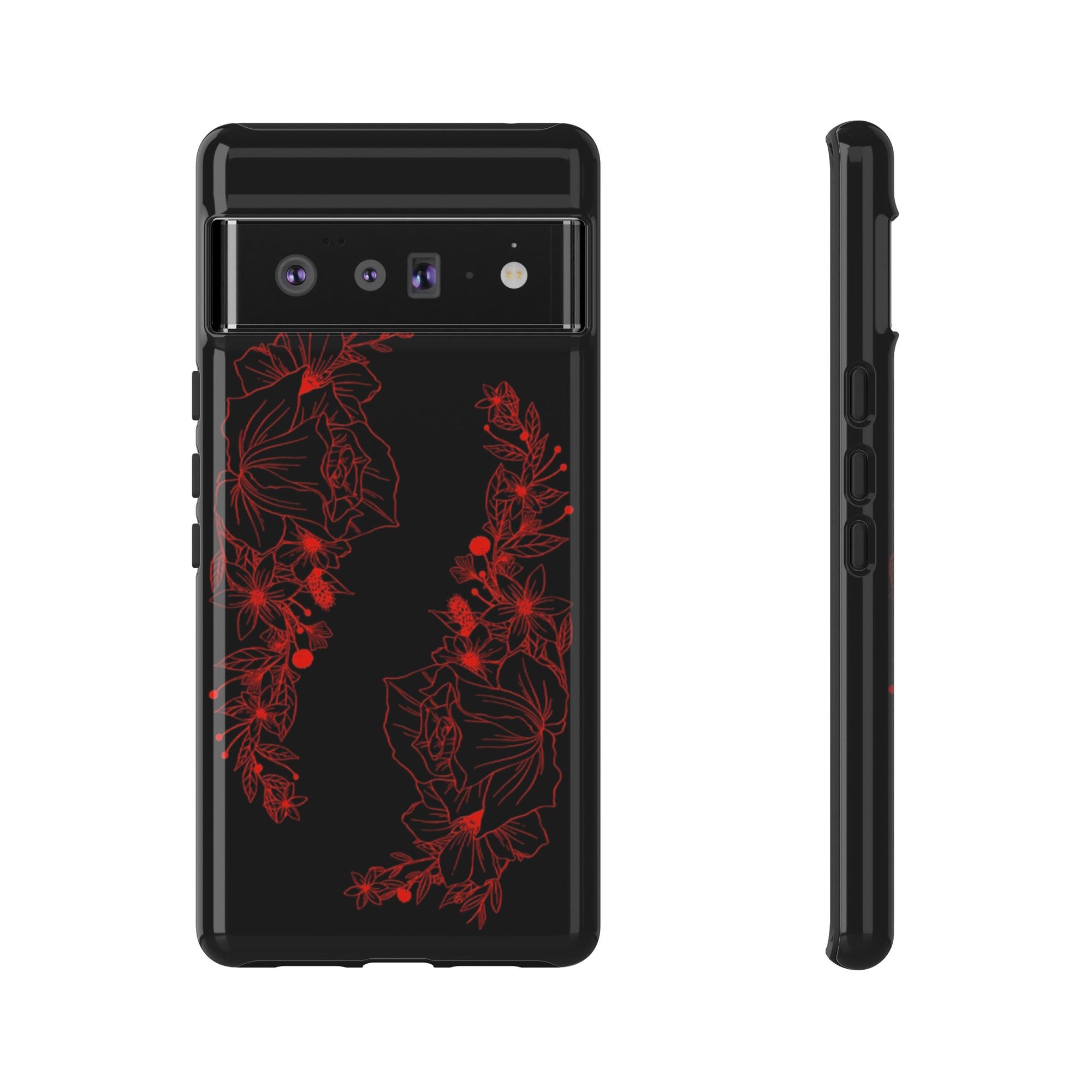 Stylish Floral Phone Case, Tough Phone Cover, Floral Design Case, Gift for Her, Black Phone Accessories