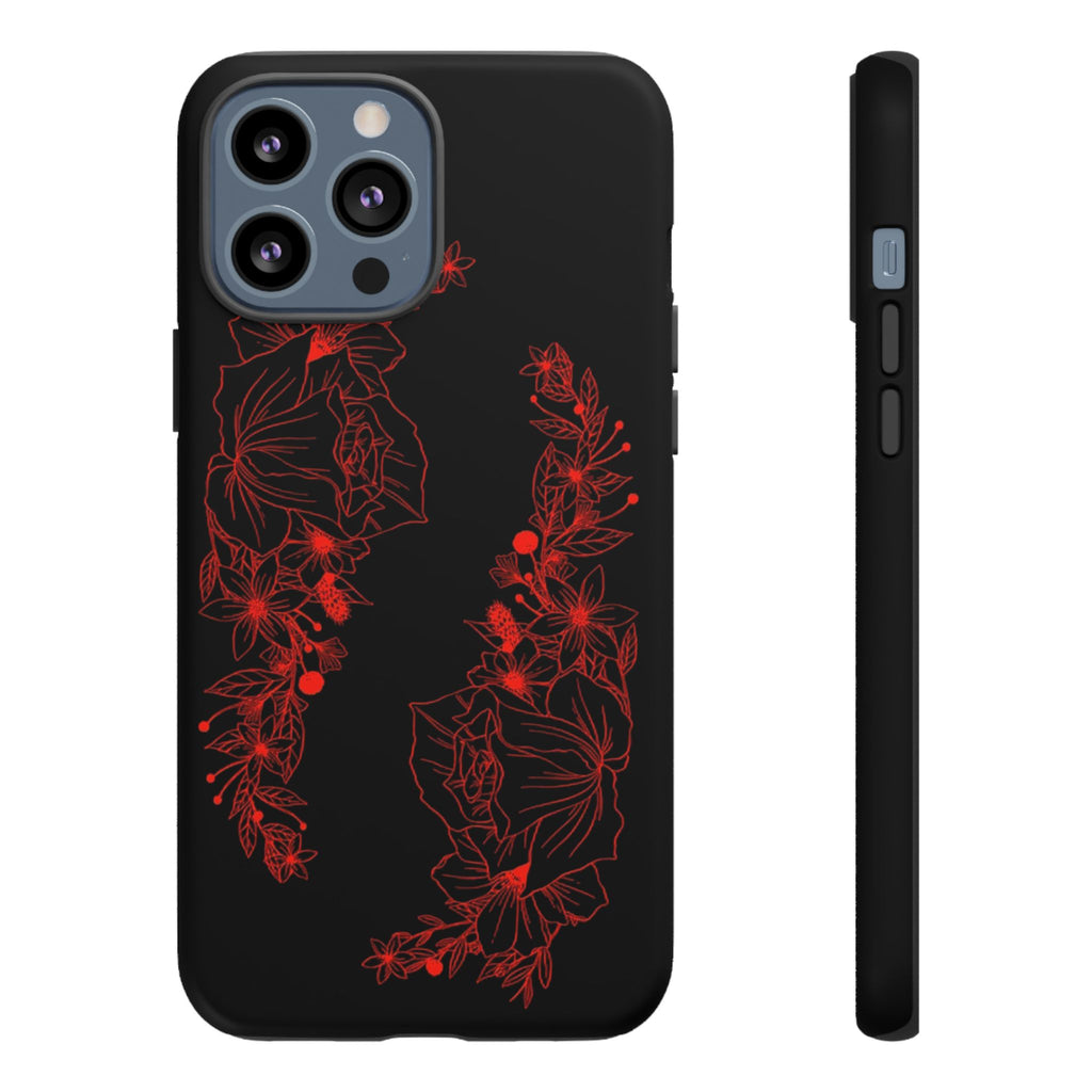 Stylish Floral Phone Case, Tough Phone Cover, Floral Design Case, Gift for Her, Black Phone Accessories