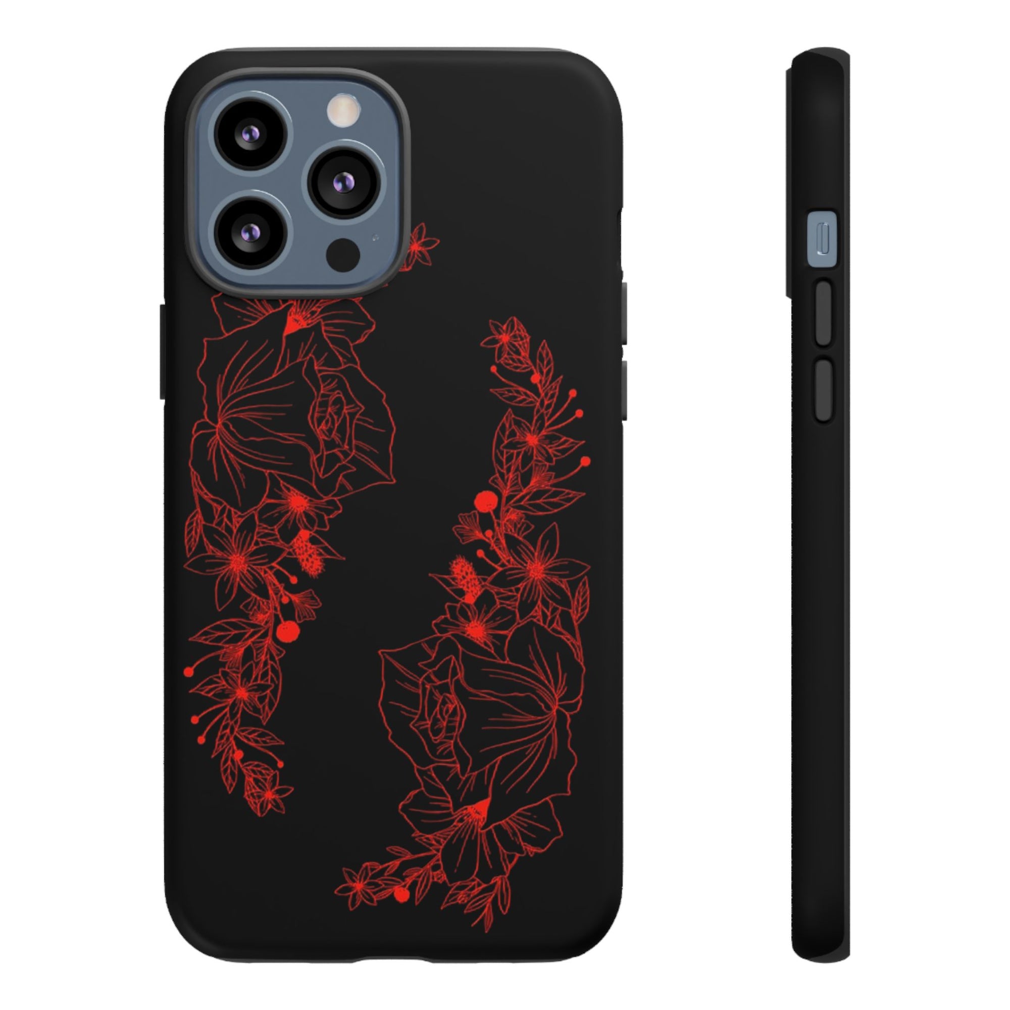 Stylish Floral Phone Case, Tough Phone Cover, Floral Design Case, Gift for Her, Black Phone Accessories