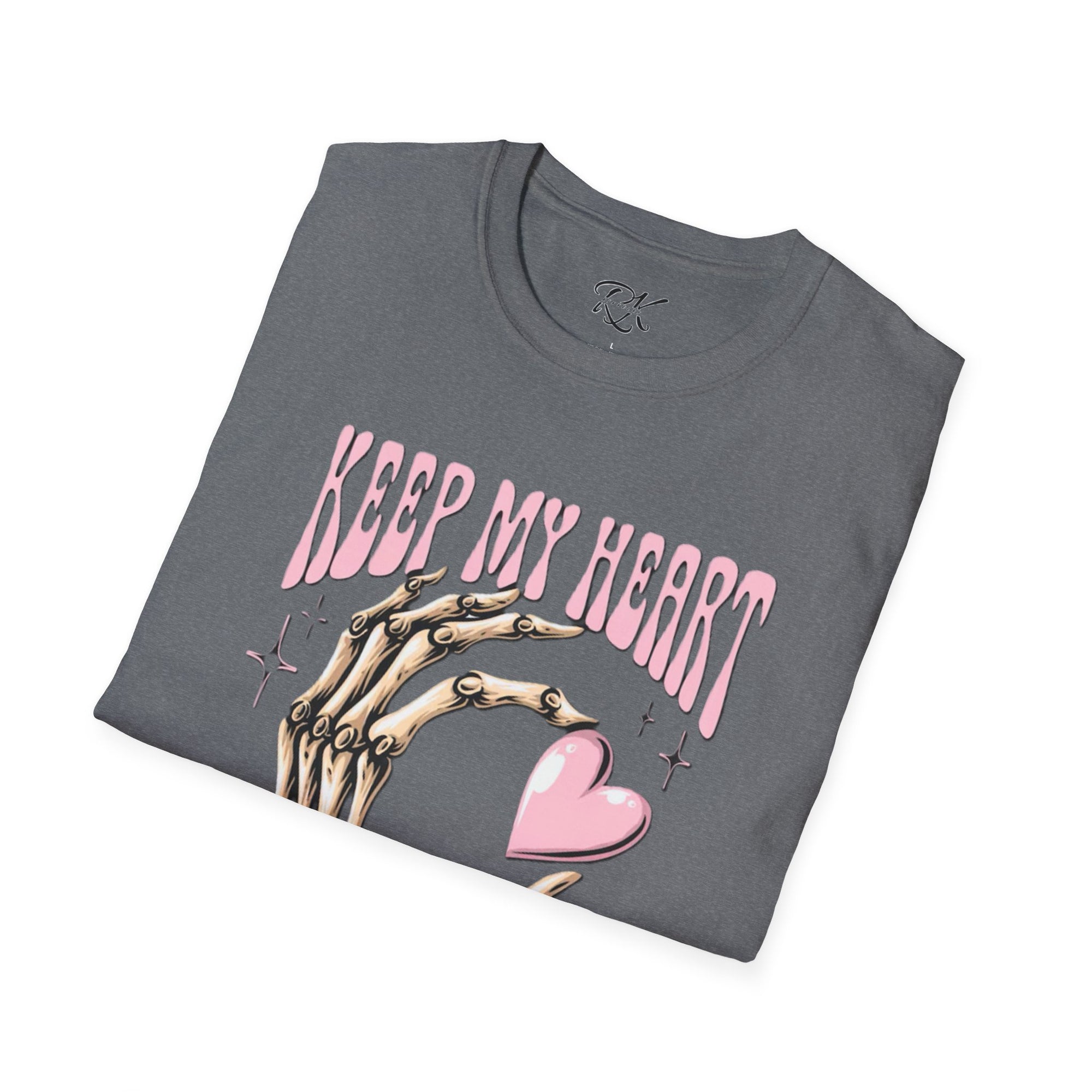Keep My Heart Unisex Softstyle T-Shirt, Cute Graphic Tee, Valentine's Day Gift, Casual Style, Skeleton Design, Soft Cotton