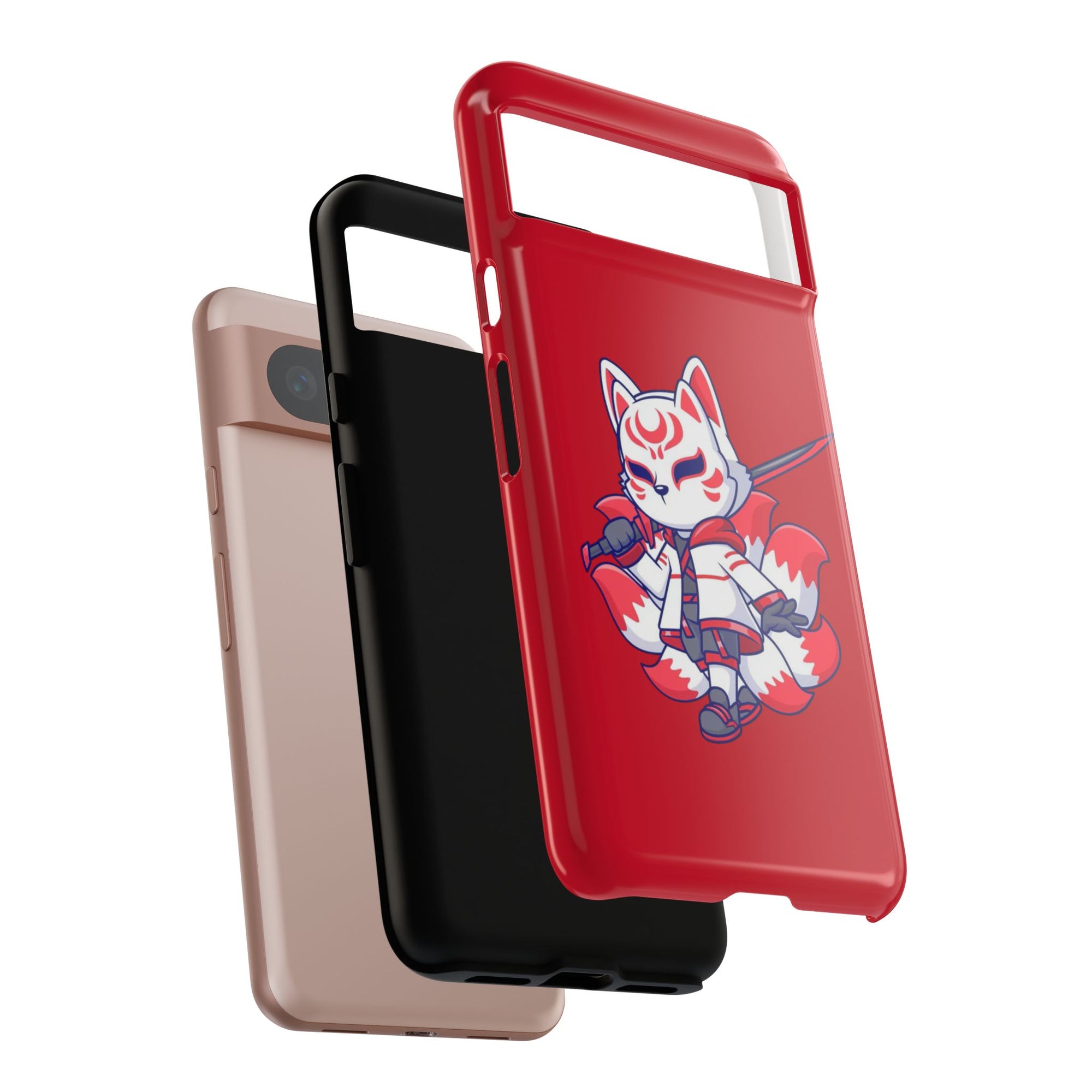 Anime-Inspired Tough Phone Case, Kawaii Fox Design, Gift for Gamers, Cute Phone Accessories, Red Phone Cover, Cosplay Merchandise