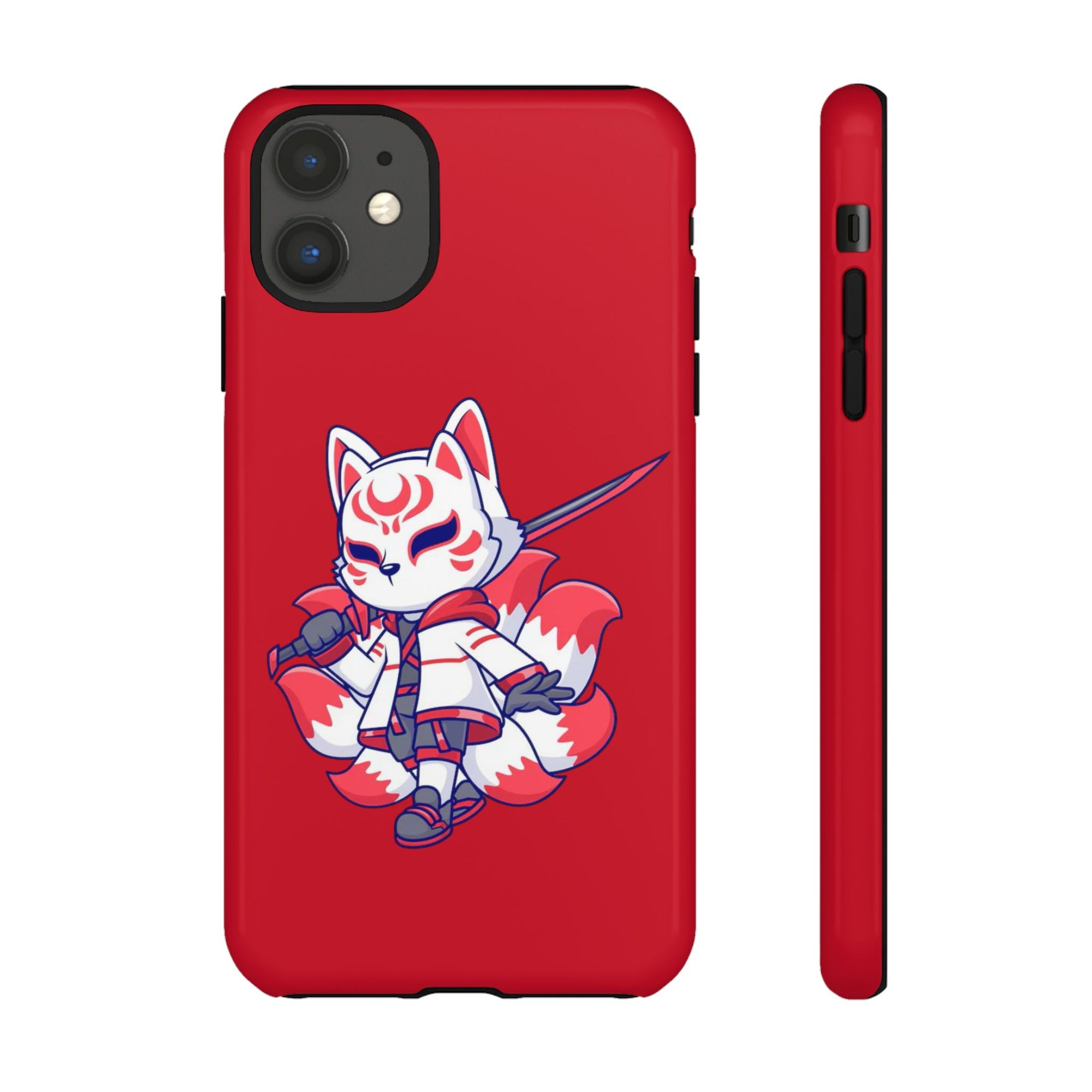 Anime-Inspired Tough Phone Case, Kawaii Fox Design, Gift for Gamers, Cute Phone Accessories, Red Phone Cover, Cosplay Merchandise