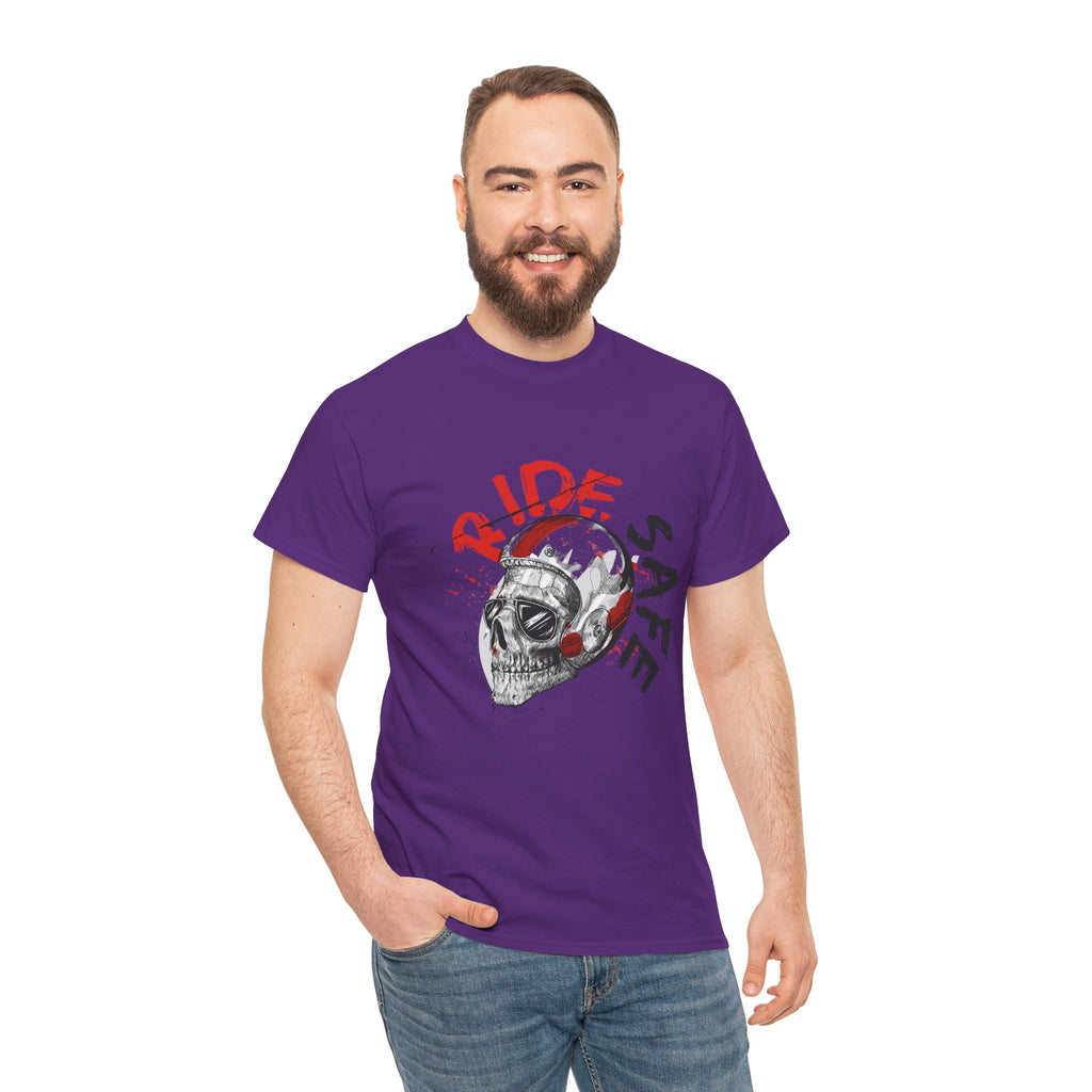 Skull Themed Ride Safe Tee, Unisex Heavy Cotton T-Shirt, Motorcycle Tee, Biker Apparel, Gift for Riders, Casual Wear