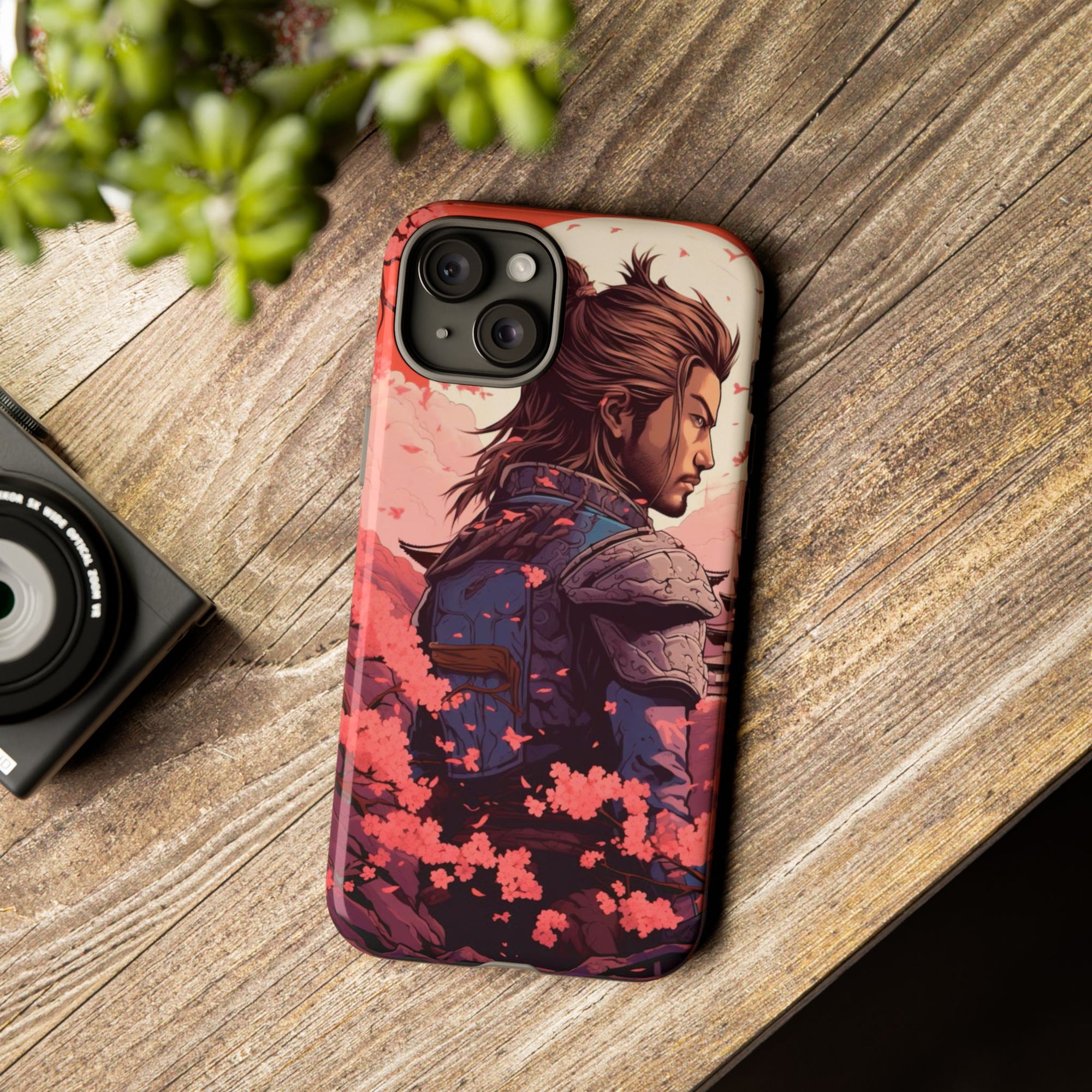 Samurai Phone Case, Tough Cases for Men, Cherry Blossom Art, Gift for Anime Fans, Unique Phone Accessory, Stylish Protection