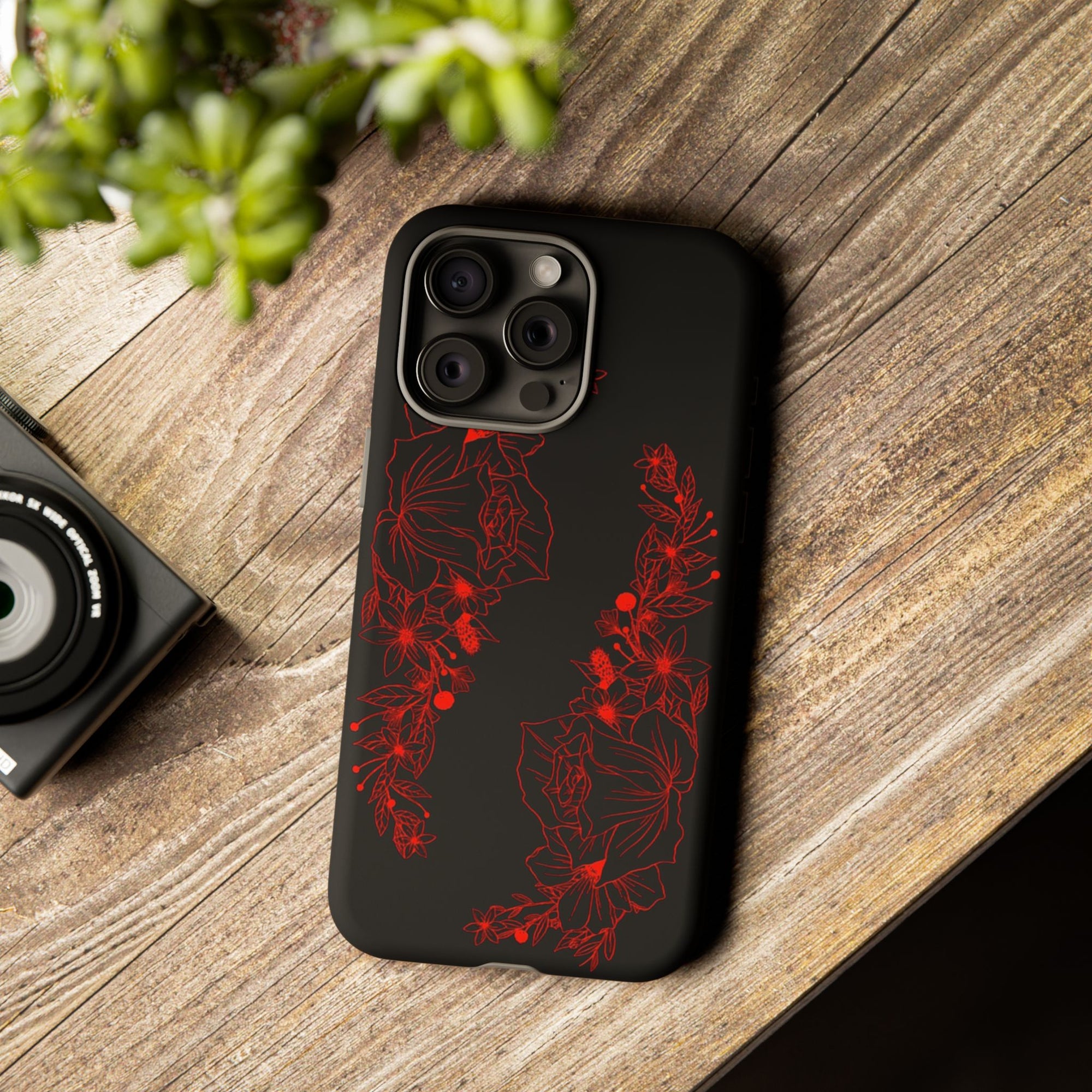 Stylish Floral Phone Case, Tough Phone Cover, Floral Design Case, Gift for Her, Black Phone Accessories