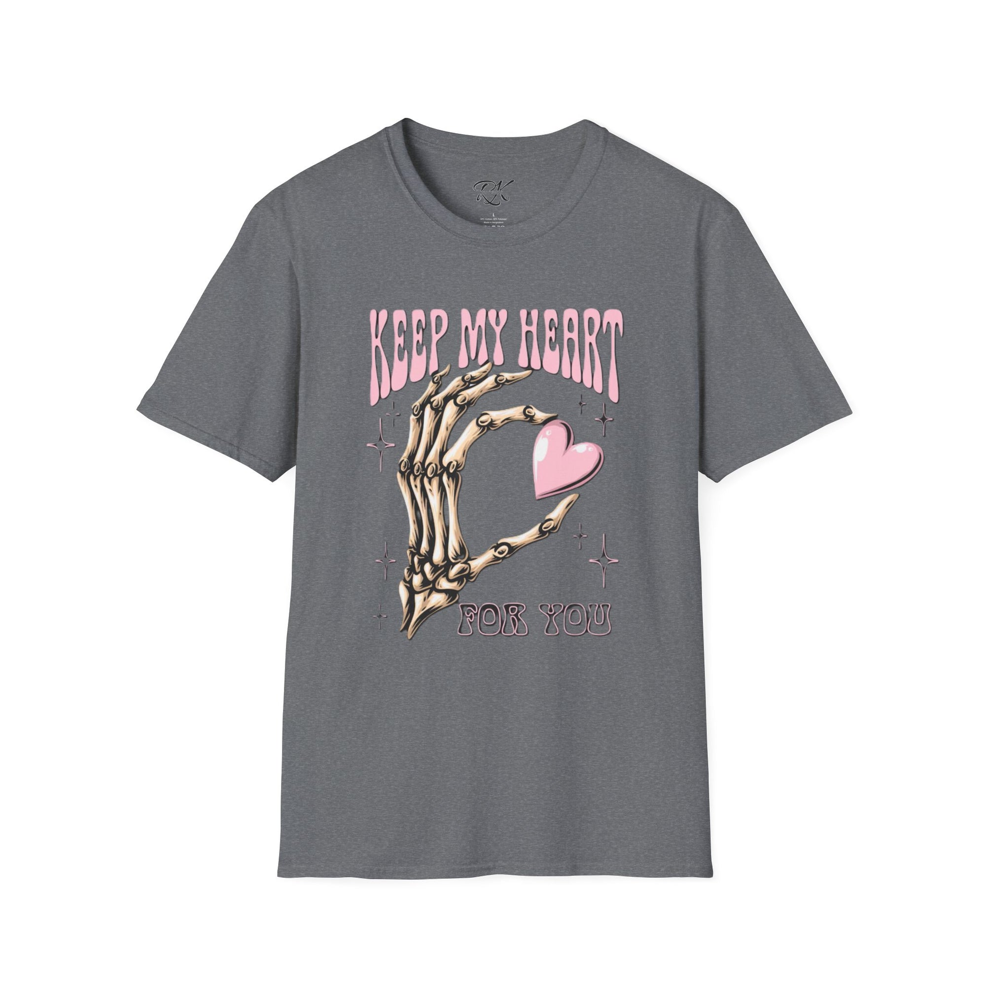 Keep My Heart Unisex Softstyle T-Shirt, Cute Graphic Tee, Valentine's Day Gift, Casual Style, Skeleton Design, Soft Cotton