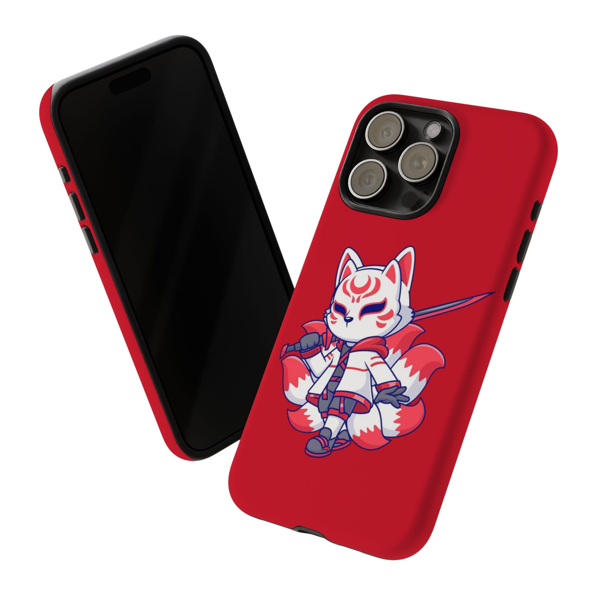 Anime-Inspired Tough Phone Case, Kawaii Fox Design, Gift for Gamers, Cute Phone Accessories, Red Phone Cover, Cosplay Merchandise