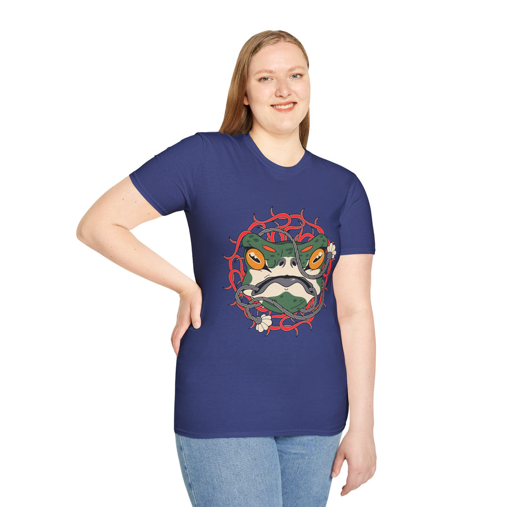Frog Art Unisex Softstyle T-Shirt | Unique Graphic Tee, Casual Wear, Gift for Nature Lovers, Birthday, Eco-Friendly Fashion
