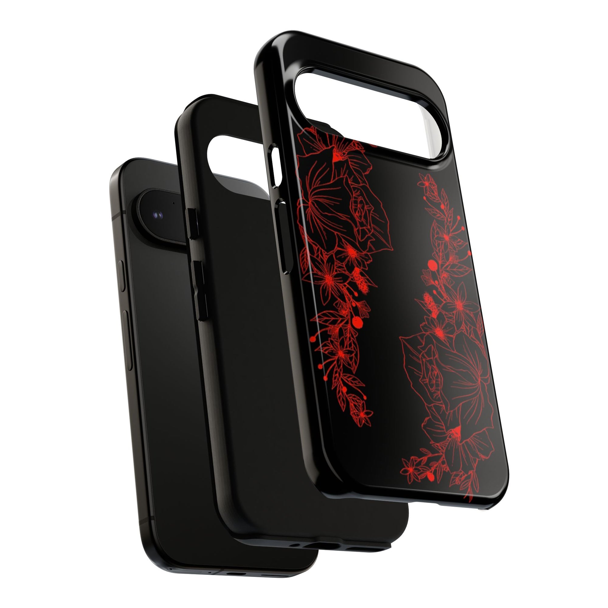 Stylish Floral Phone Case, Tough Phone Cover, Floral Design Case, Gift for Her, Black Phone Accessories