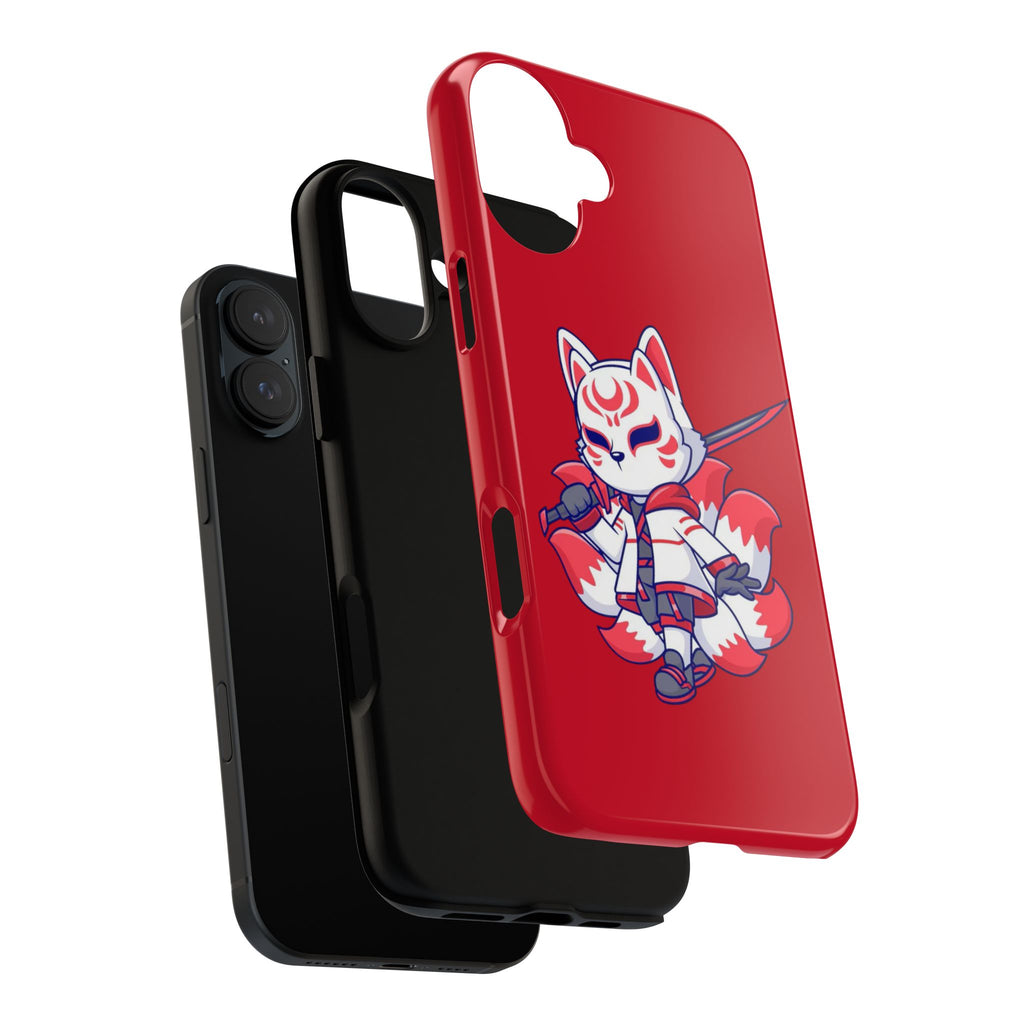 Anime-Inspired Tough Phone Case, Kawaii Fox Design, Gift for Gamers, Cute Phone Accessories, Red Phone Cover, Cosplay Merchandise