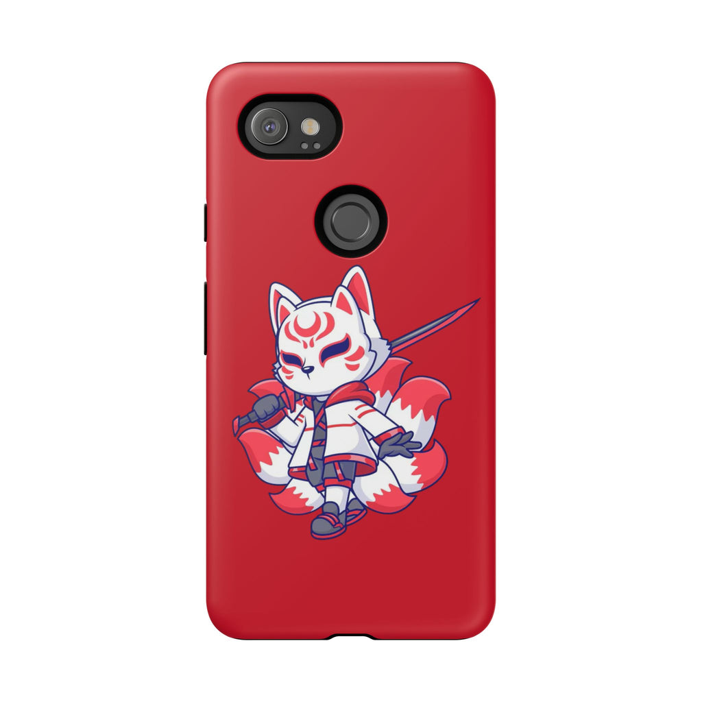 Anime-Inspired Tough Phone Case, Kawaii Fox Design, Gift for Gamers, Cute Phone Accessories, Red Phone Cover, Cosplay Merchandise