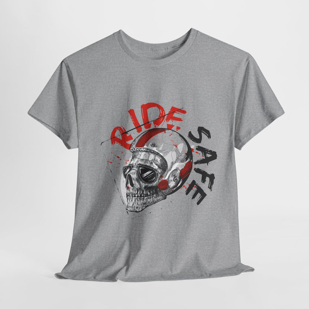Skull Themed Ride Safe Tee, Unisex Heavy Cotton T-Shirt, Motorcycle Tee, Biker Apparel, Gift for Riders, Casual Wear
