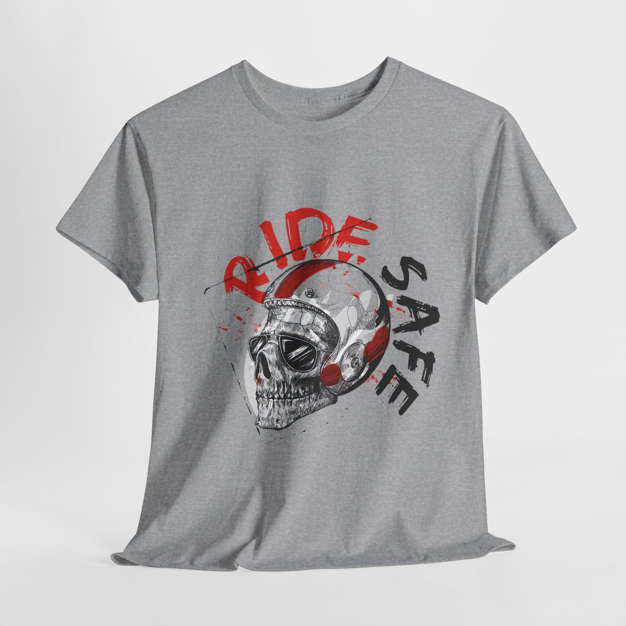 Skull Themed Ride Safe Tee, Unisex Heavy Cotton T-Shirt, Motorcycle Tee, Biker Apparel, Gift for Riders, Casual Wear