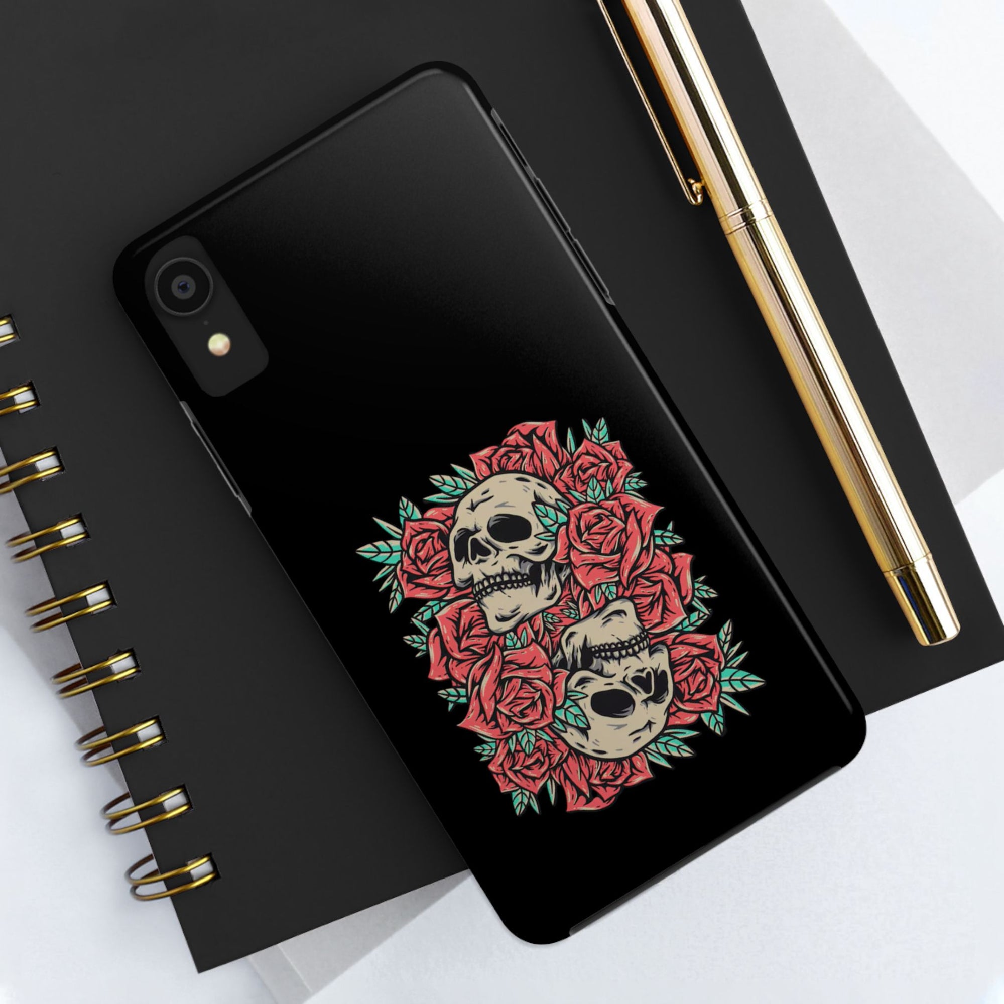 Stylish Skull & Roses Phone Case, Tough Phone Cover, Floral Skull Design, Unique Gift for her, Gothic Aesthetic Accessories