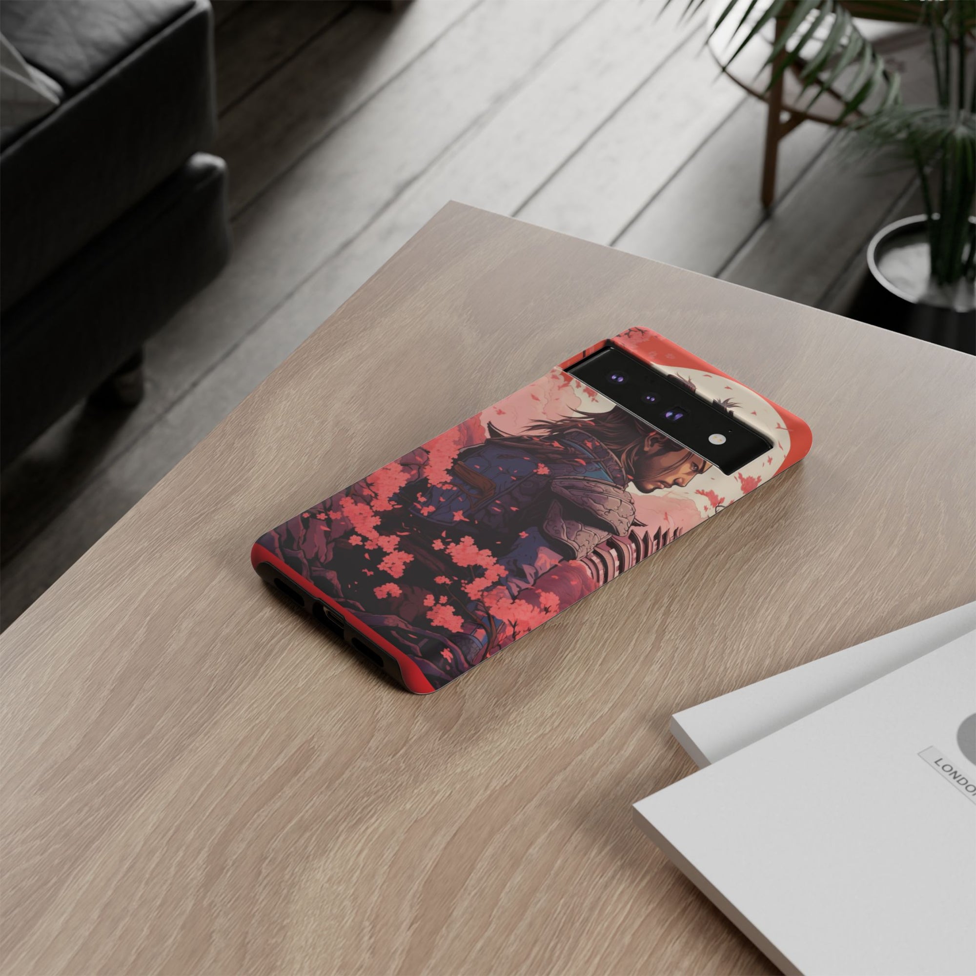 Samurai Phone Case, Tough Cases for Men, Cherry Blossom Art, Gift for Anime Fans, Unique Phone Accessory, Stylish Protection