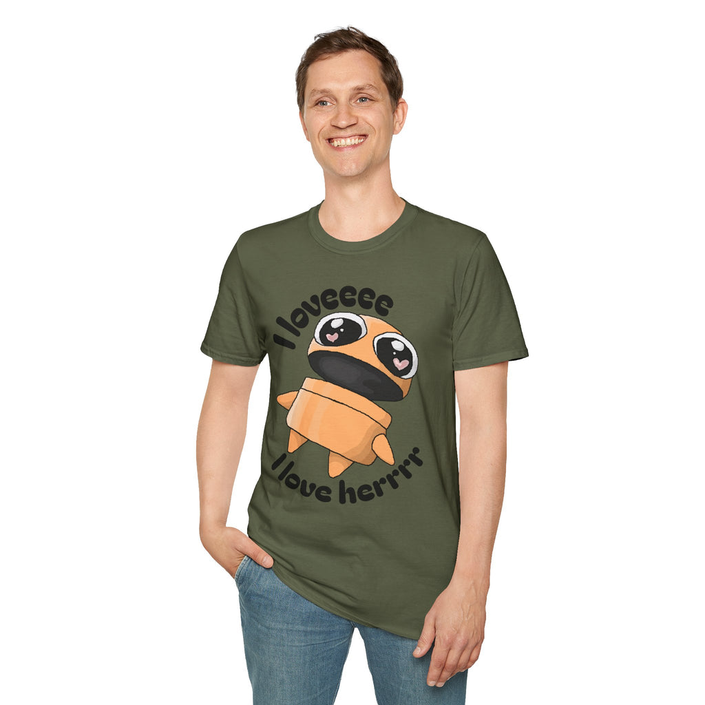 I love Herrrrr Cute Cartoon Love T-Shirt, Unisex Softstyle Tee, Perfect for Gifts, Casual Wear, Valentine's Day, Cute Character Apparel