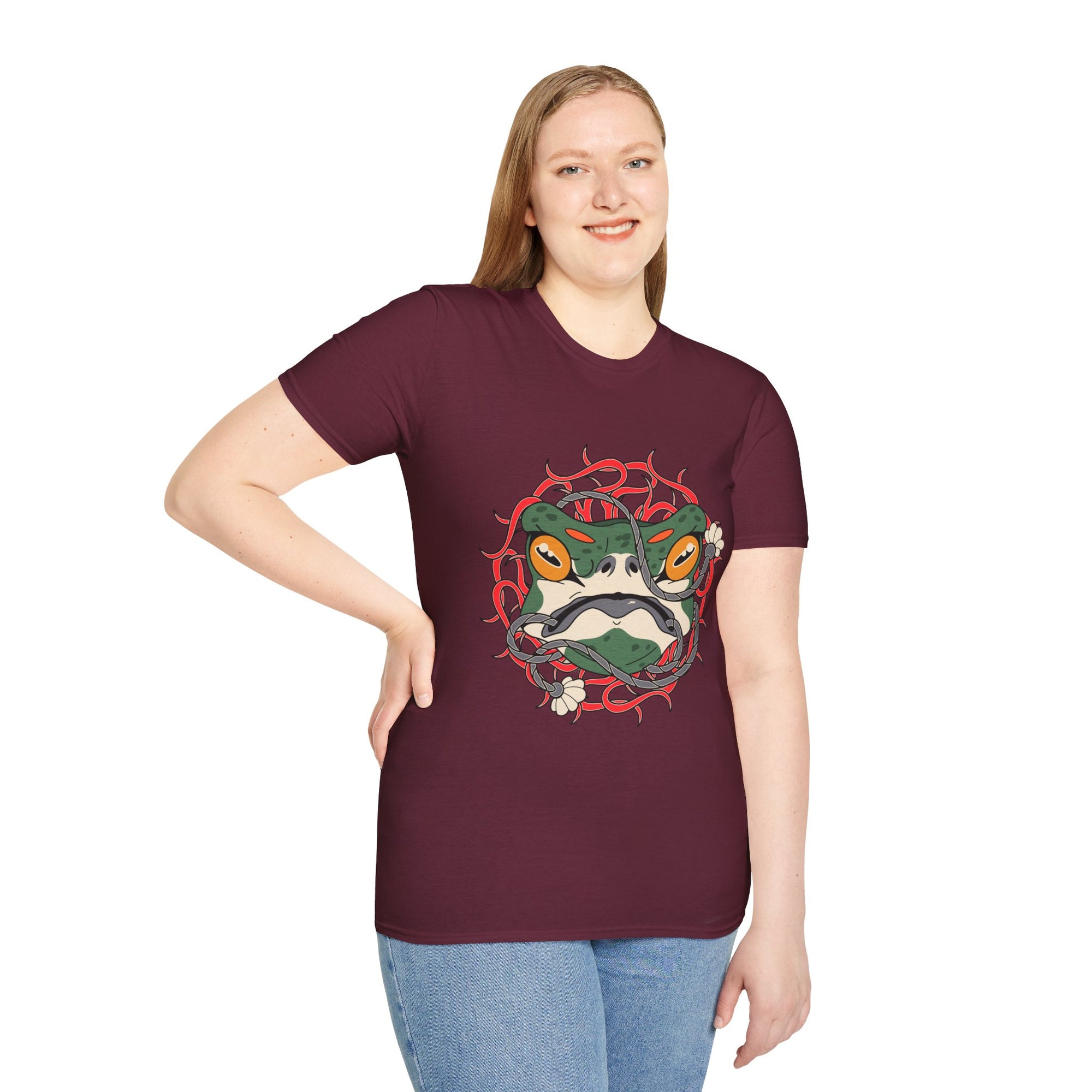 Frog Art Unisex Softstyle T-Shirt | Unique Graphic Tee, Casual Wear, Gift for Nature Lovers, Birthday, Eco-Friendly Fashion