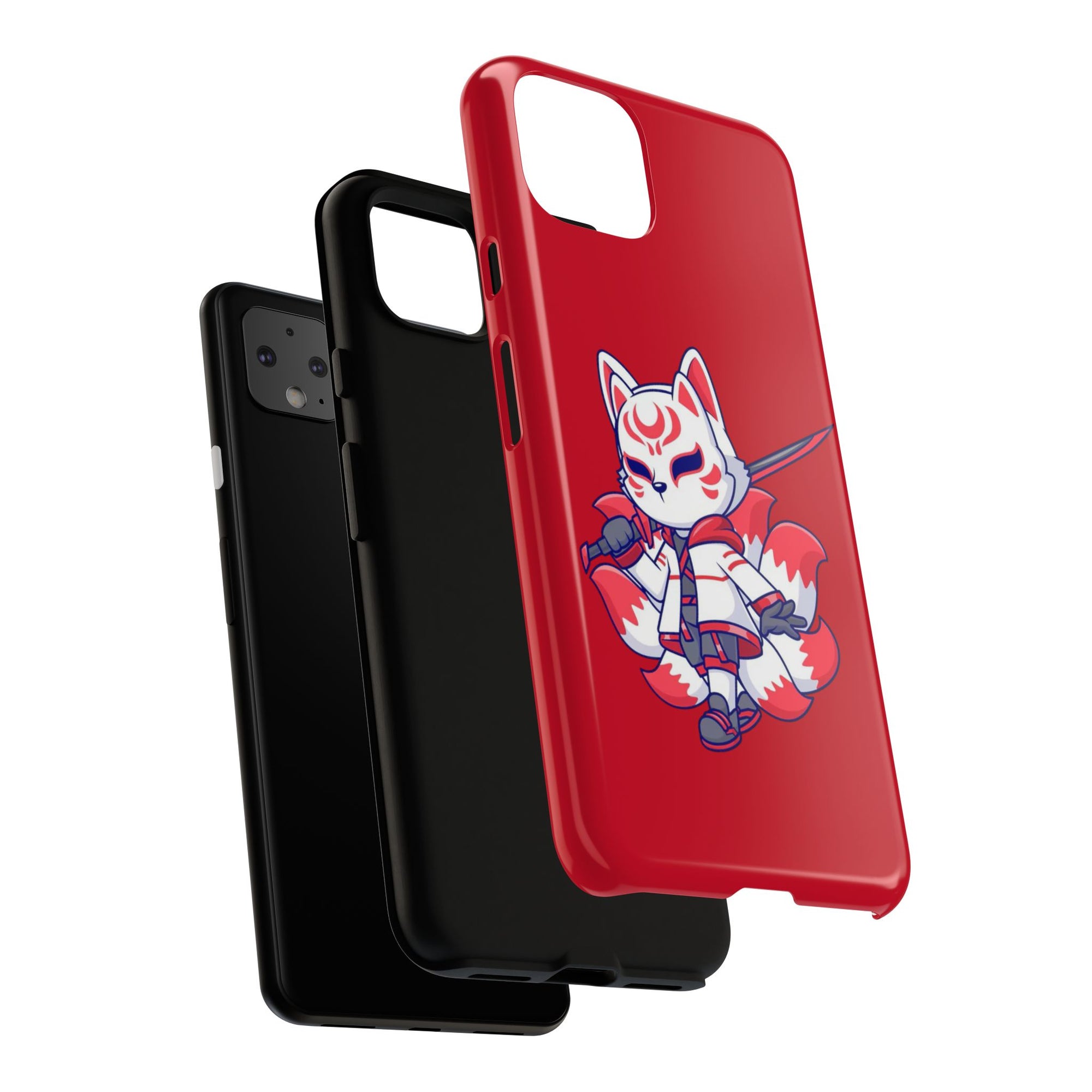 Anime-Inspired Tough Phone Case, Kawaii Fox Design, Gift for Gamers, Cute Phone Accessories, Red Phone Cover, Cosplay Merchandise
