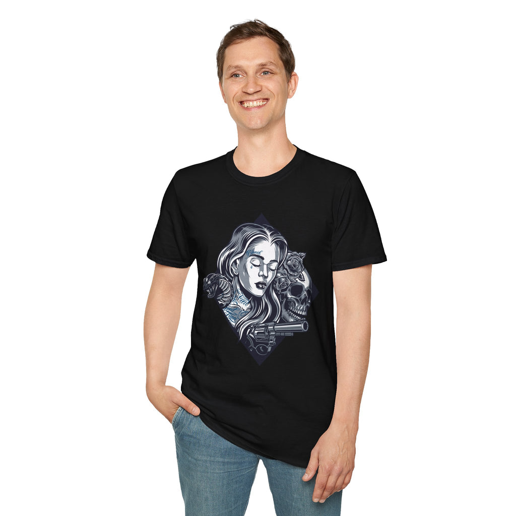 Edgy Graphic Tee, Unisex T-Shirt with Skull and Rose Design, Stylish Casual Wear, Perfect for Gift Giving, Comfortable Everyday Attire