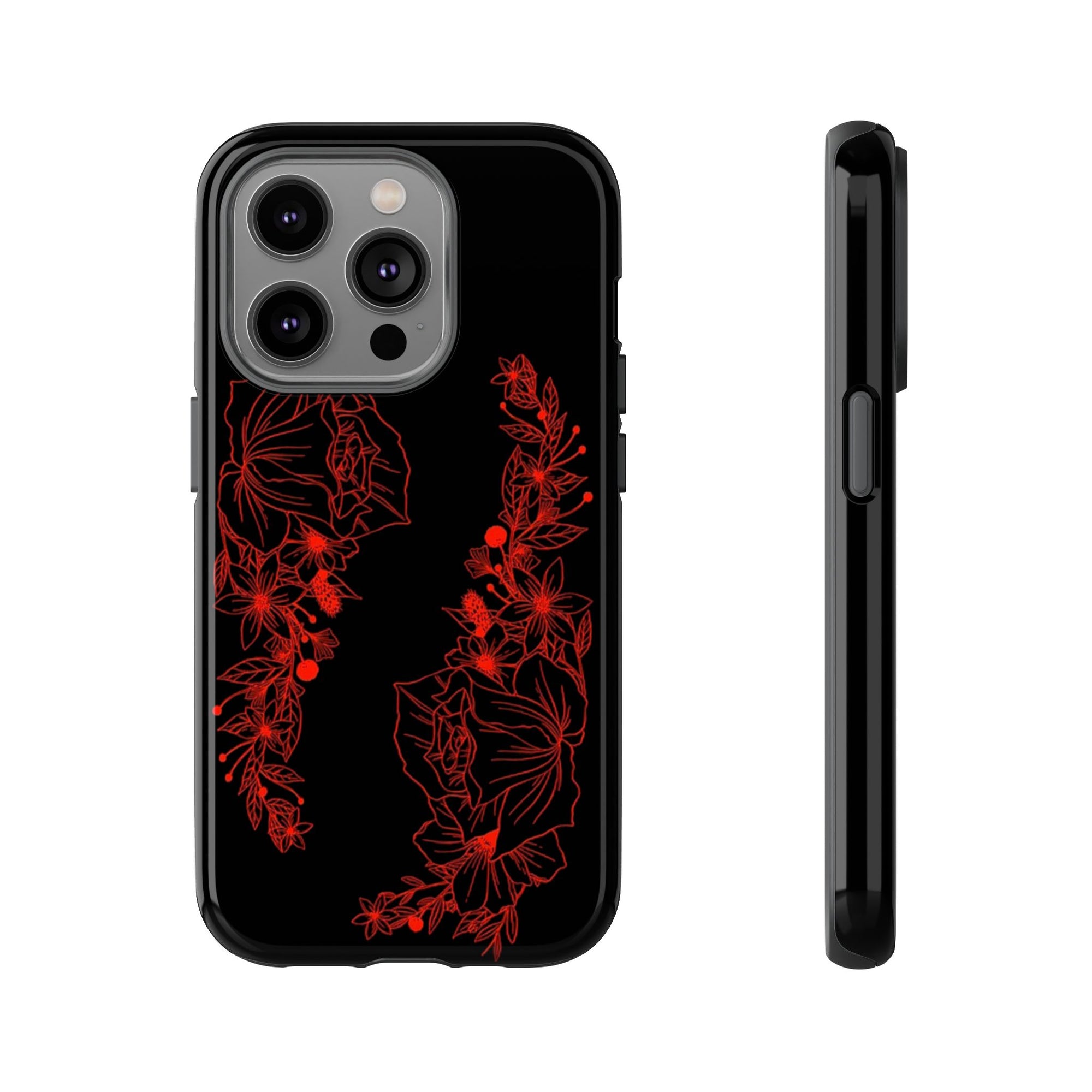 Stylish Floral Phone Case, Tough Phone Cover, Floral Design Case, Gift for Her, Black Phone Accessories