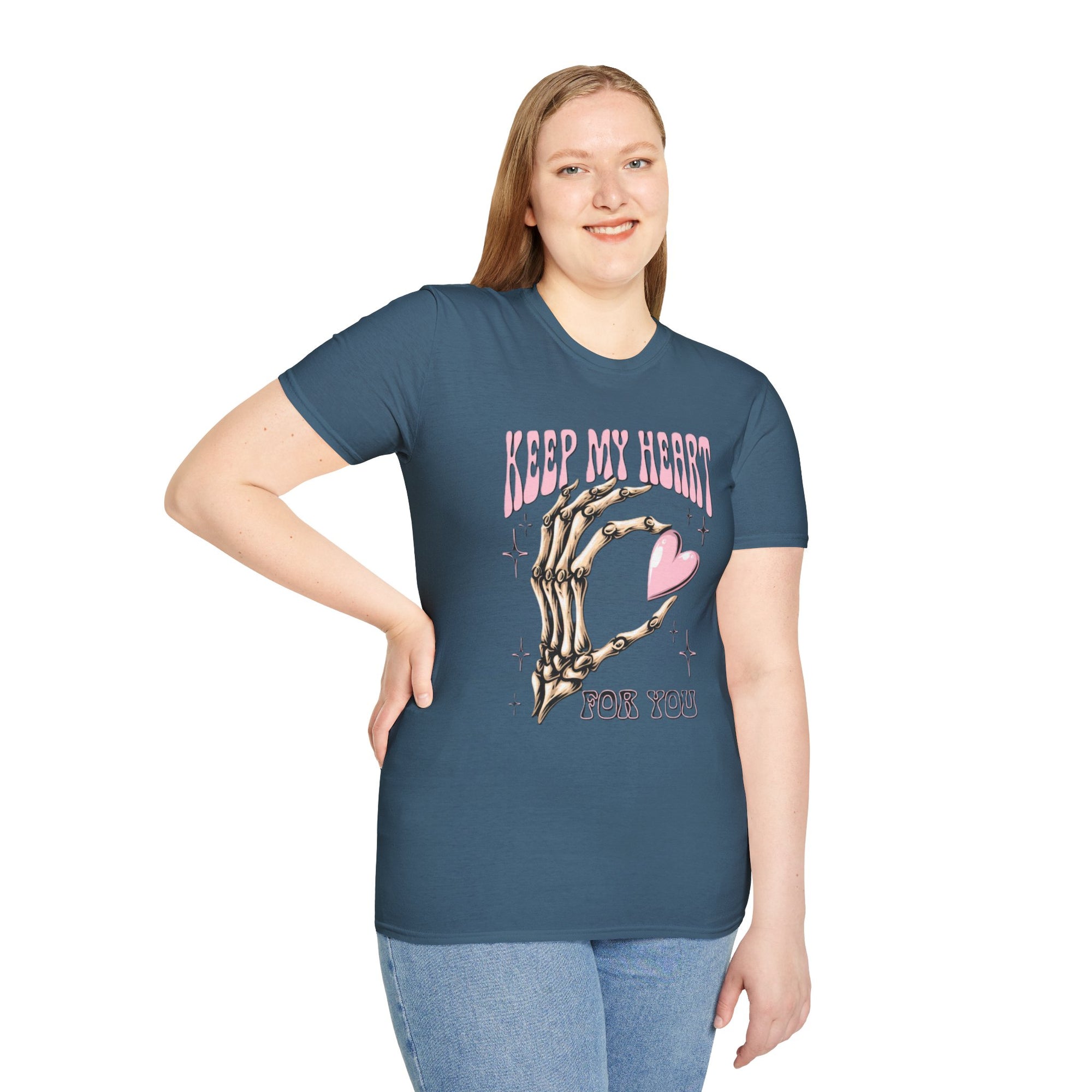 Keep My Heart Unisex Softstyle T-Shirt, Cute Graphic Tee, Valentine's Day Gift, Casual Style, Skeleton Design, Soft Cotton