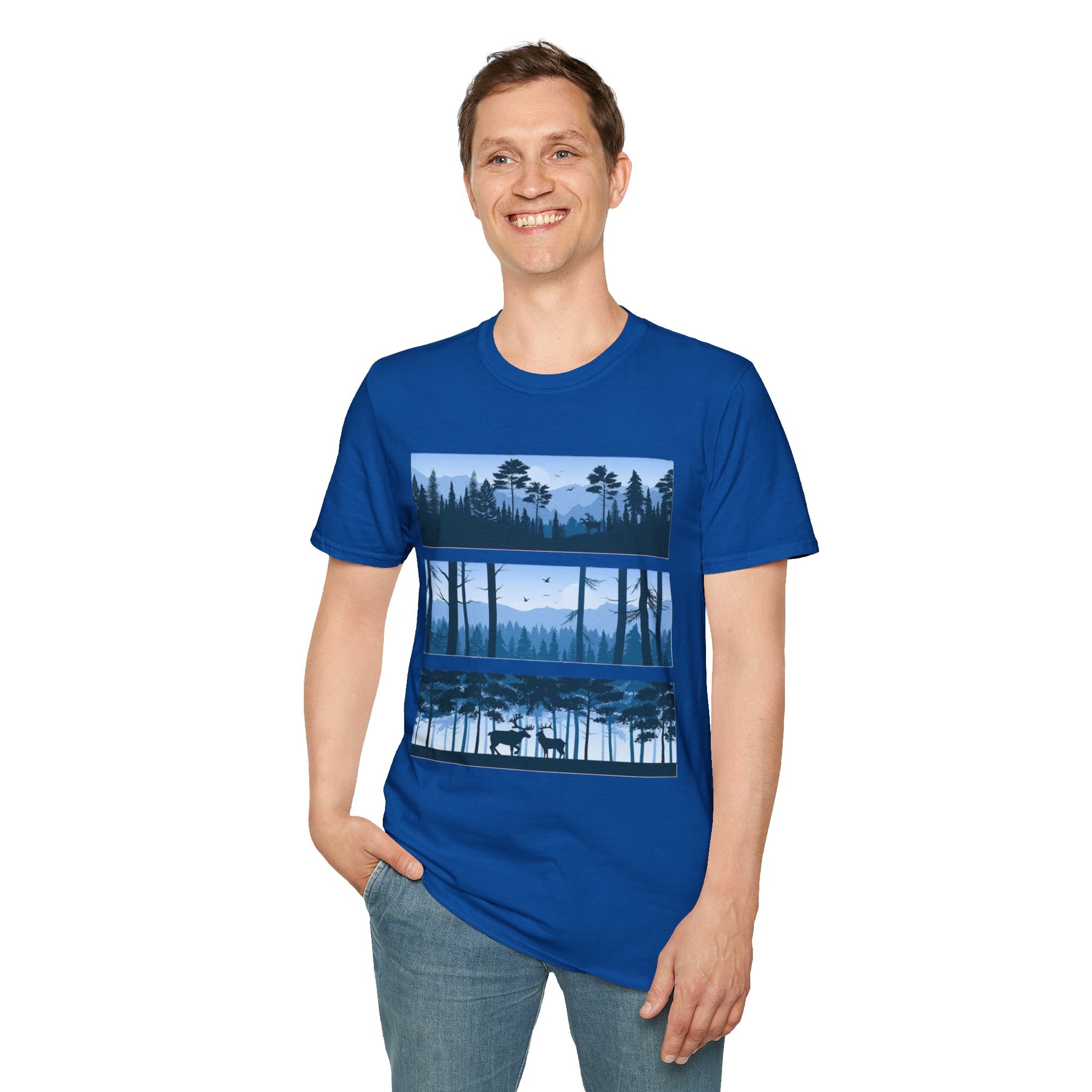 Mountain Landscape Unisex Softstyle T-Shirt | Nature Lover Gift, Outdoor Adventure Tee, Relaxed Fit, Casual Wear, Camping Shirt