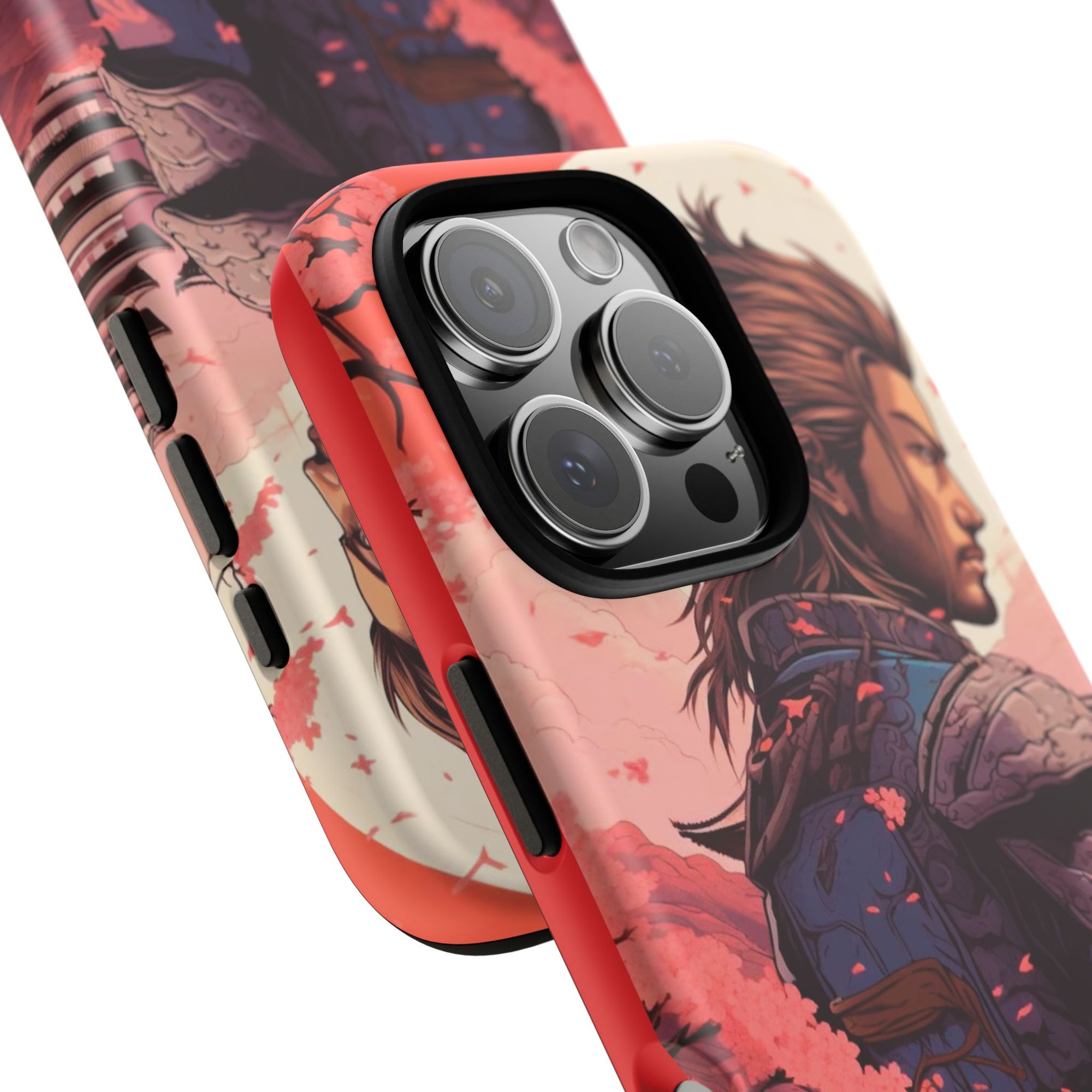 Samurai Phone Case, Tough Cases for Men, Cherry Blossom Art, Gift for Anime Fans, Unique Phone Accessory, Stylish Protection