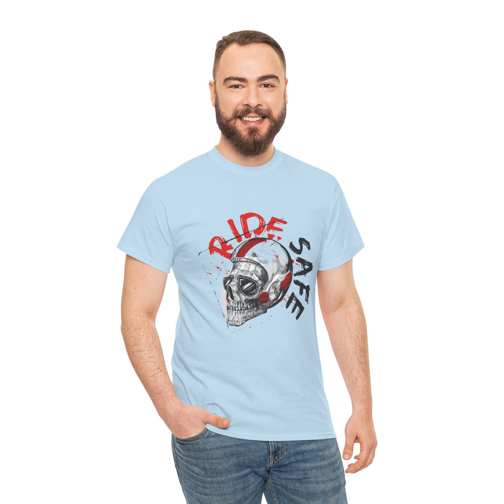 Skull Themed Ride Safe Tee, Unisex Heavy Cotton T-Shirt, Motorcycle Tee, Biker Apparel, Gift for Riders, Casual Wear