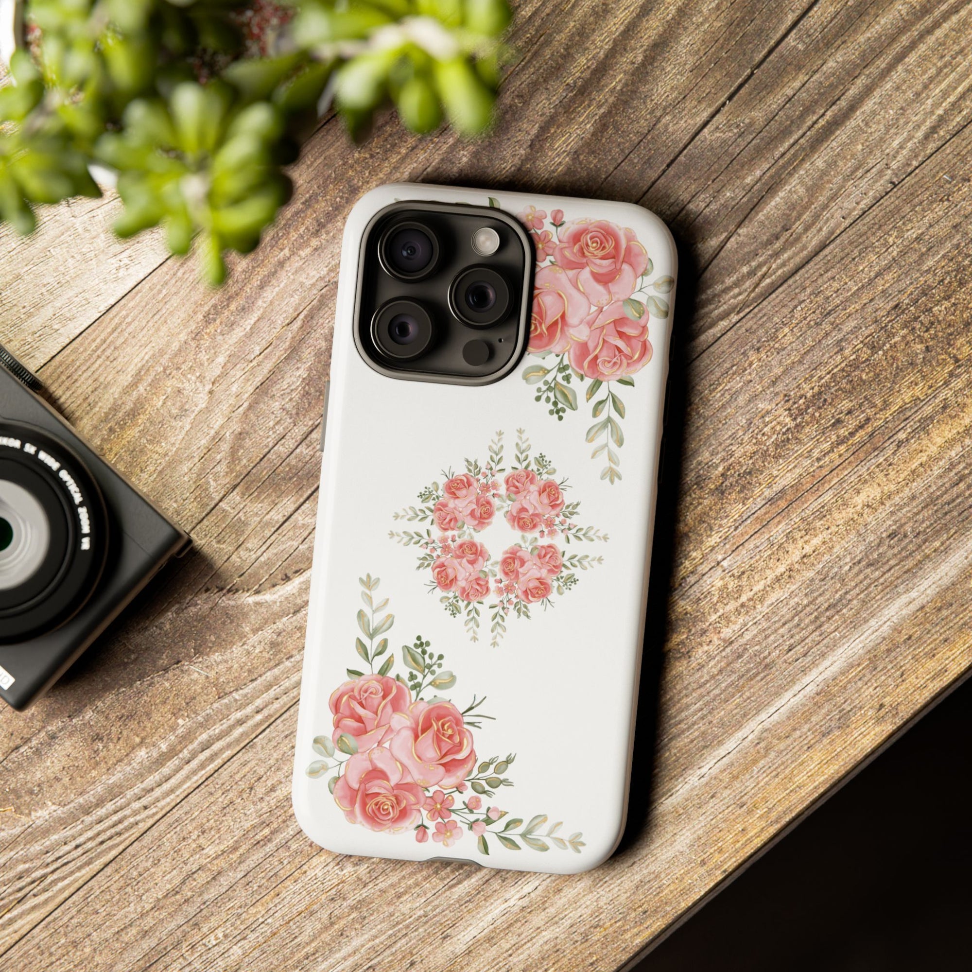 Floral Phone Case, Tough iPhone Case, Rose Design Case, Gift for Her, Floral Phone Cover