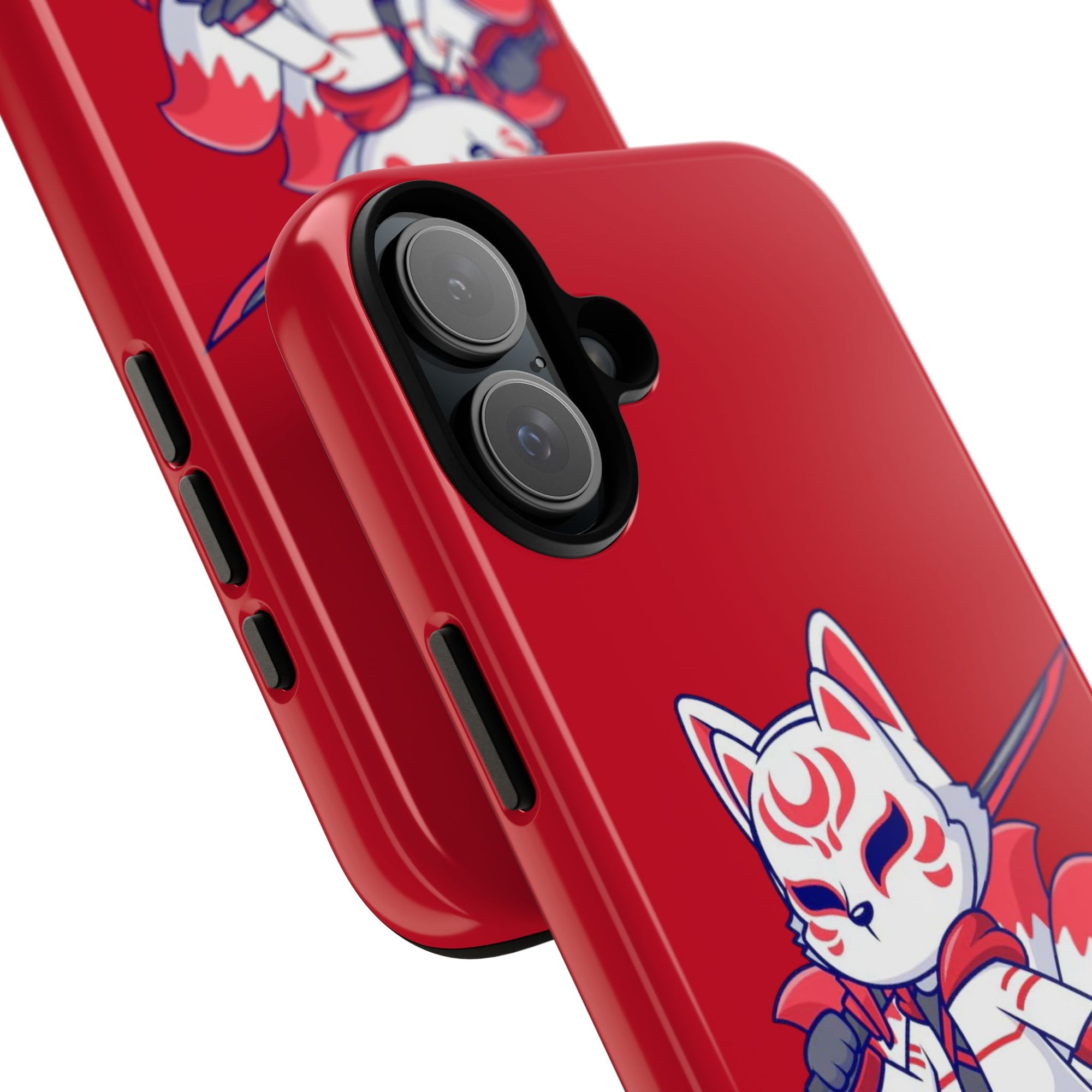 Anime-Inspired Tough Phone Case, Kawaii Fox Design, Gift for Gamers, Cute Phone Accessories, Red Phone Cover, Cosplay Merchandise