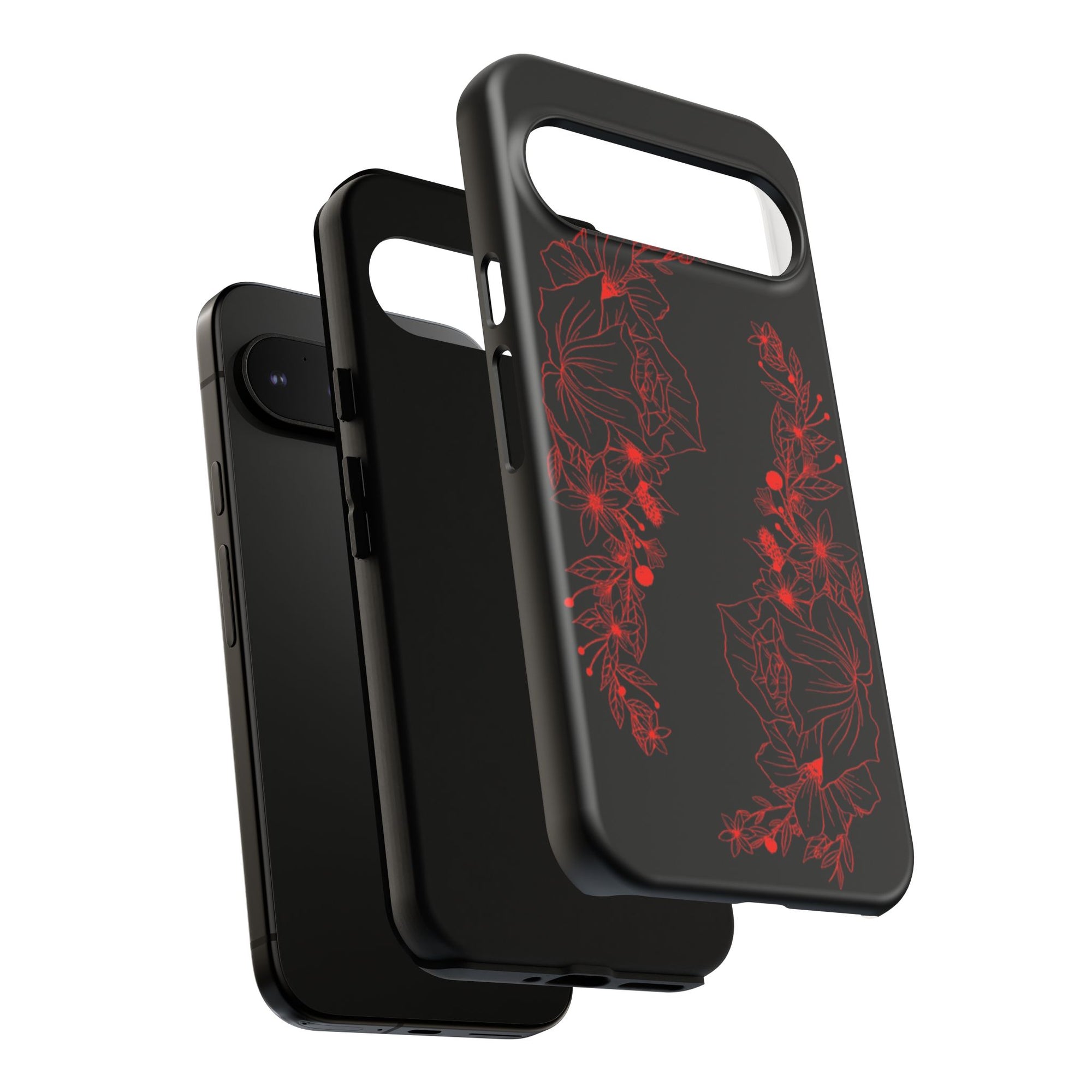 Stylish Floral Phone Case, Tough Phone Cover, Floral Design Case, Gift for Her, Black Phone Accessories