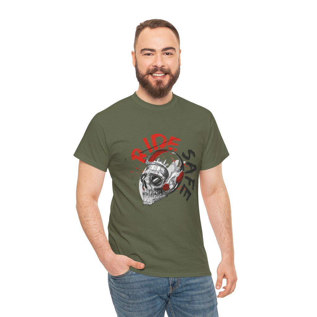 Skull Themed Ride Safe Tee, Unisex Heavy Cotton T-Shirt, Motorcycle Tee, Biker Apparel, Gift for Riders, Casual Wear