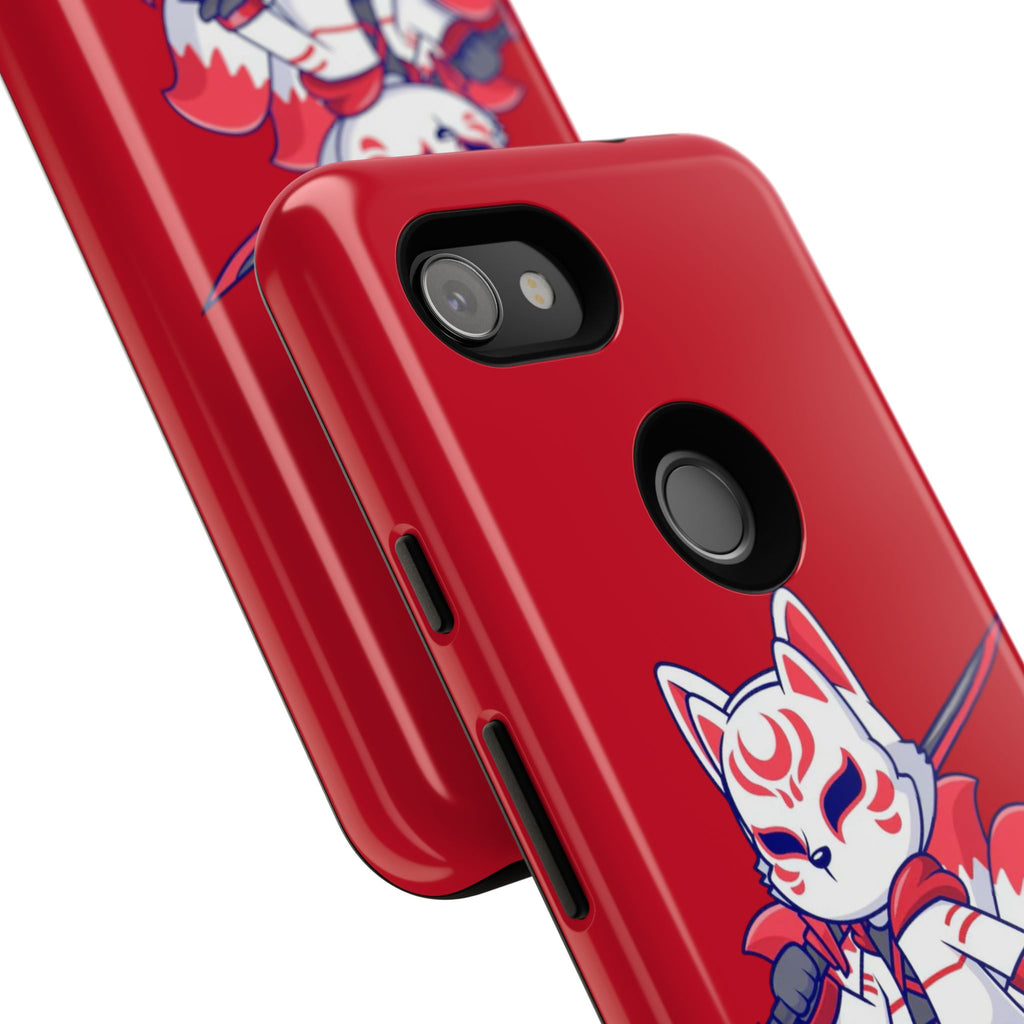 Anime-Inspired Tough Phone Case, Kawaii Fox Design, Gift for Gamers, Cute Phone Accessories, Red Phone Cover, Cosplay Merchandise