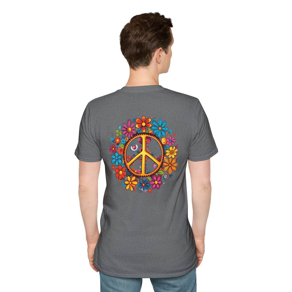 Bohemian Floral T-Shirt, Hippie Shirt, Peace Sign Tee, Gift for Festival Lovers, Artistic Apparel, Unisex Graphic Tee