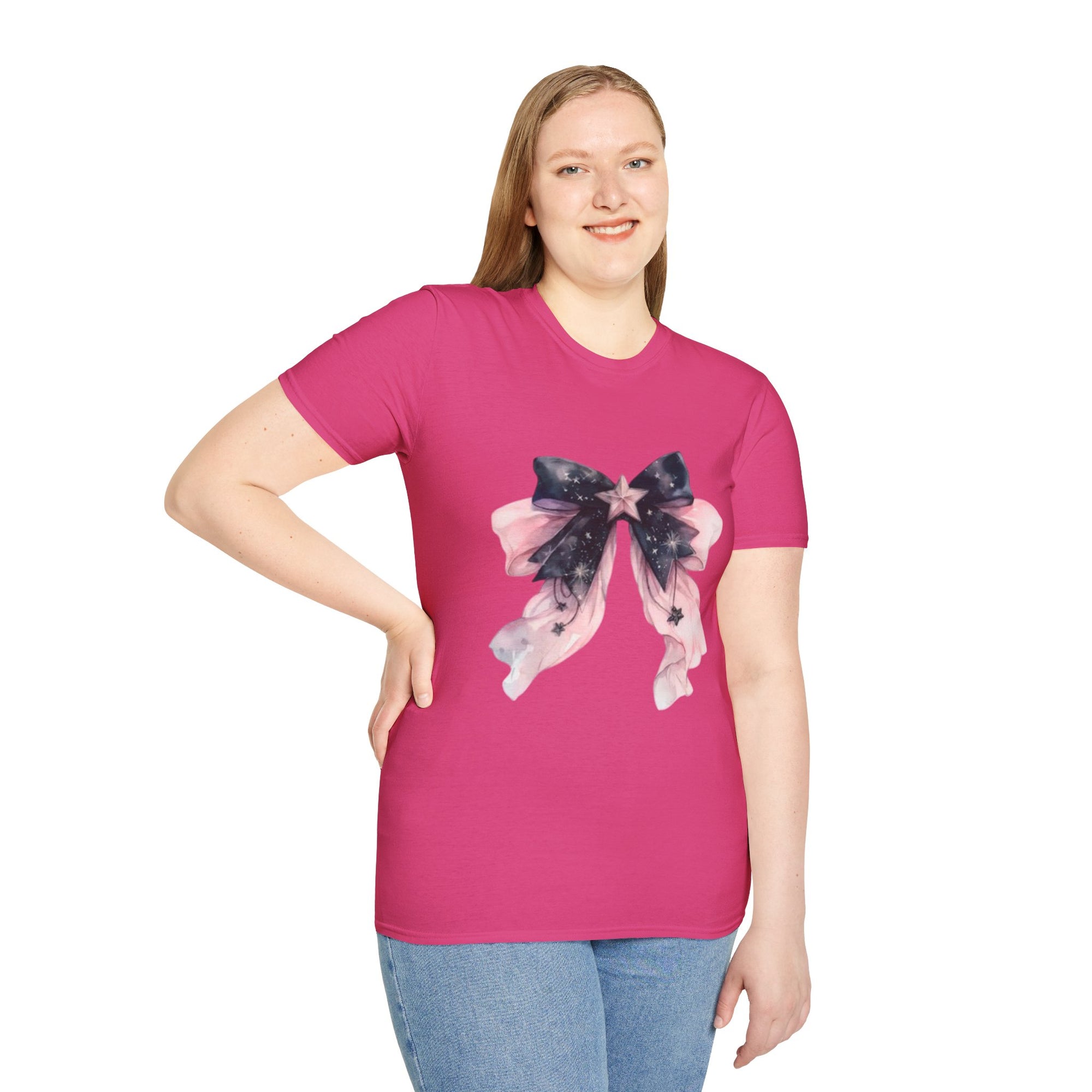 Whimsical Starry Bow T-Shirt, Cute Graphic Tee, Casual Wear, Gift for Her, Summer Fashion, Birthday Present