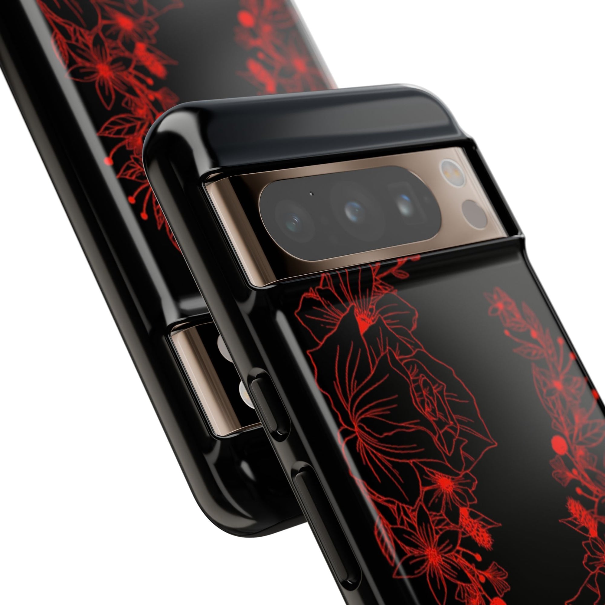 Stylish Floral Phone Case, Tough Phone Cover, Floral Design Case, Gift for Her, Black Phone Accessories