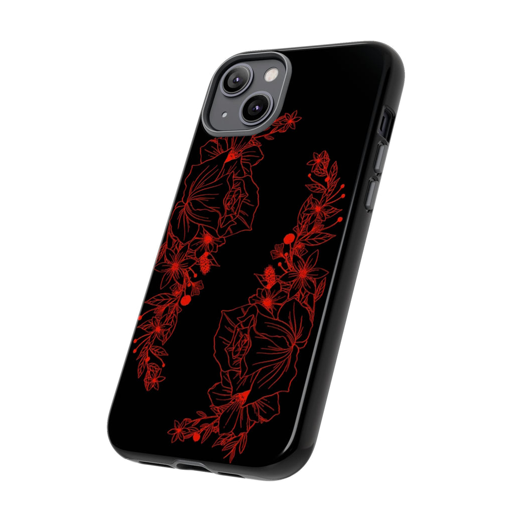 Stylish Floral Phone Case, Tough Phone Cover, Floral Design Case, Gift for Her, Black Phone Accessories