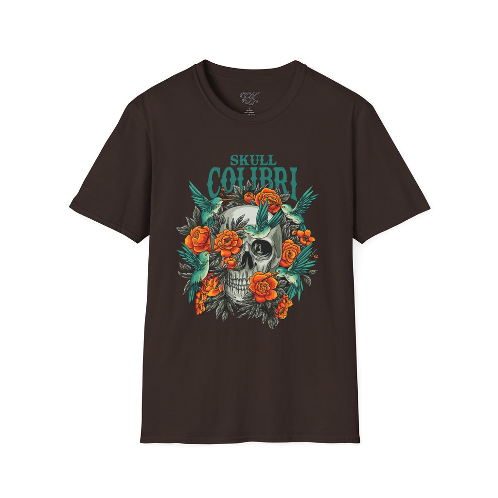 Skull & Roses Unisex T-Shirt, Casual Graphic Tee, Boho Shirt, Unique Gift, Festival Wear, Everyday Style
