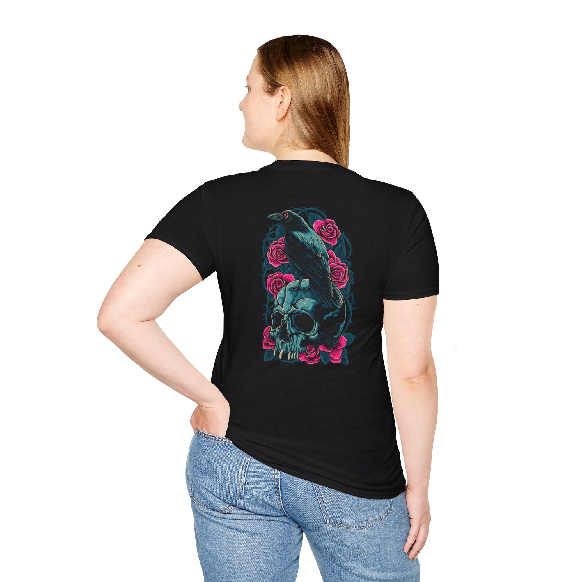 Gothic Skull & Rose Unisex T-Shirt | Boho Style Tee, Casual Wear, Gift for Her, Halloween Shirt, Graphic Tee