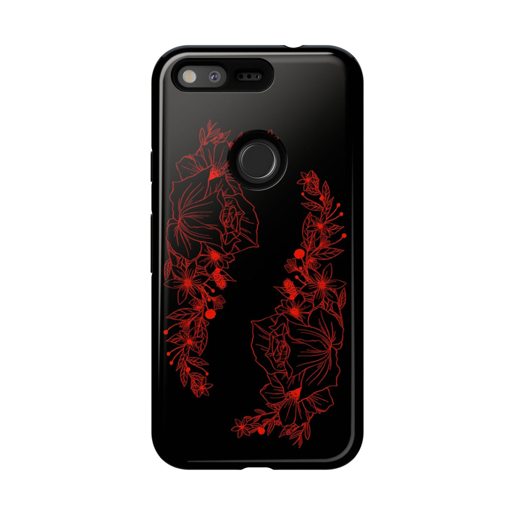 Stylish Floral Phone Case, Tough Phone Cover, Floral Design Case, Gift for Her, Black Phone Accessories