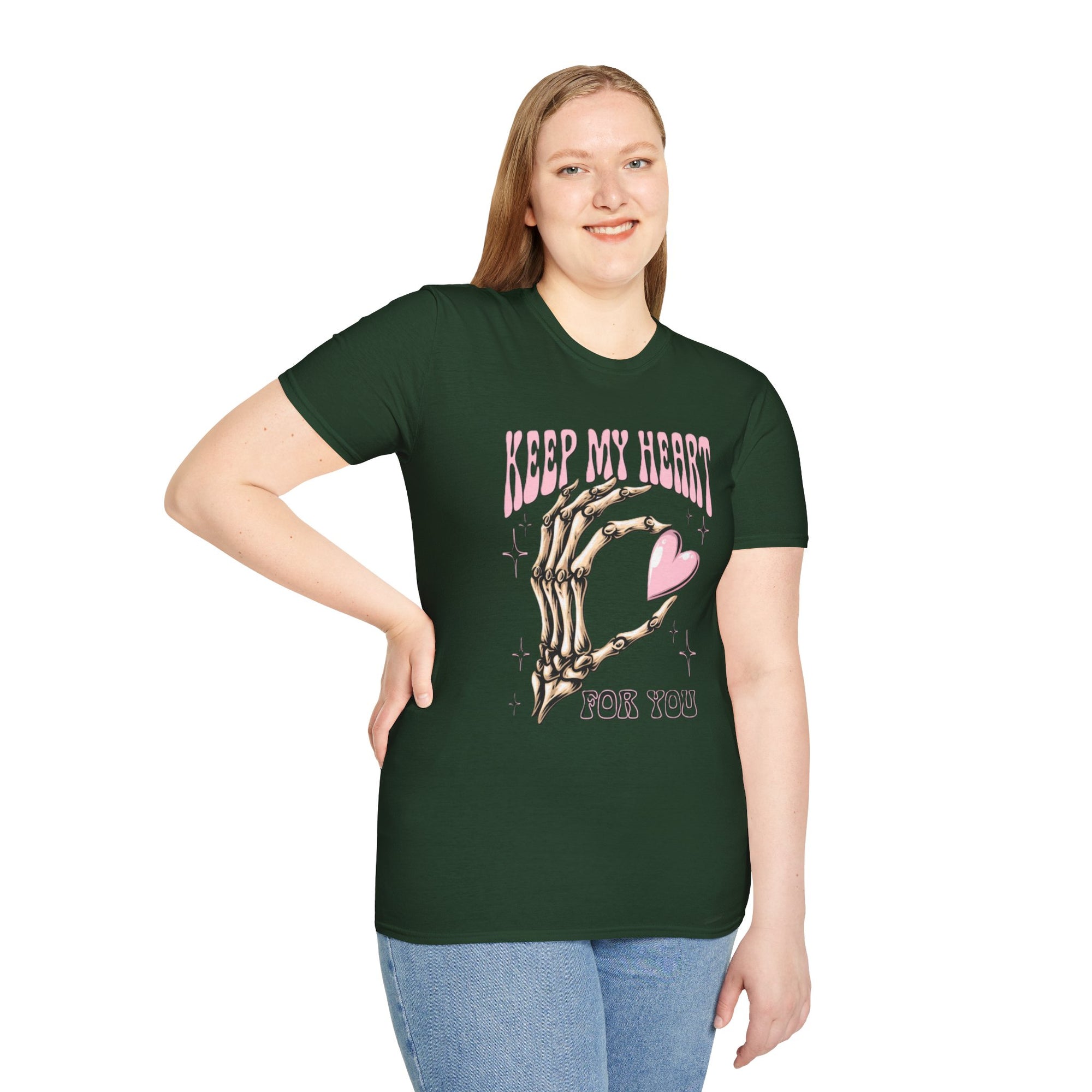Keep My Heart Unisex Softstyle T-Shirt, Cute Graphic Tee, Valentine's Day Gift, Casual Style, Skeleton Design, Soft Cotton