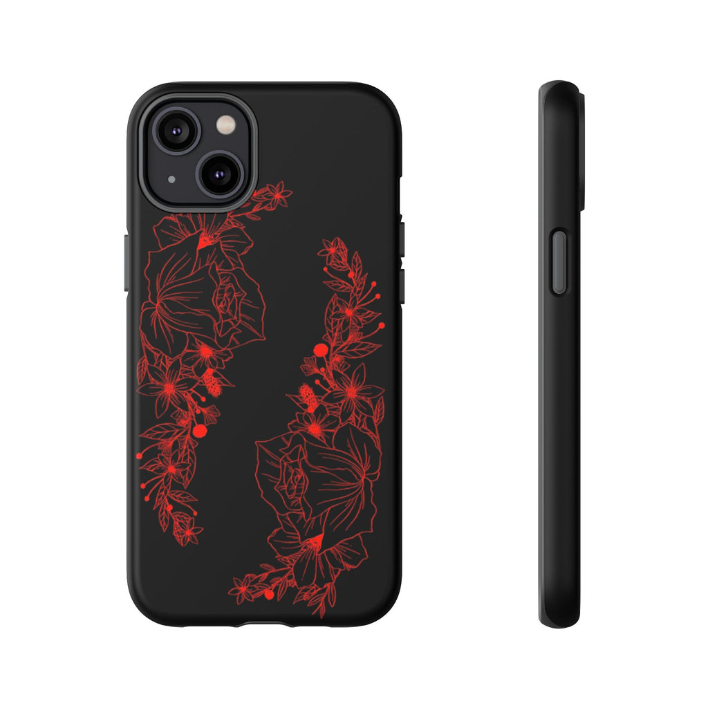Stylish Floral Phone Case, Tough Phone Cover, Floral Design Case, Gift for Her, Black Phone Accessories
