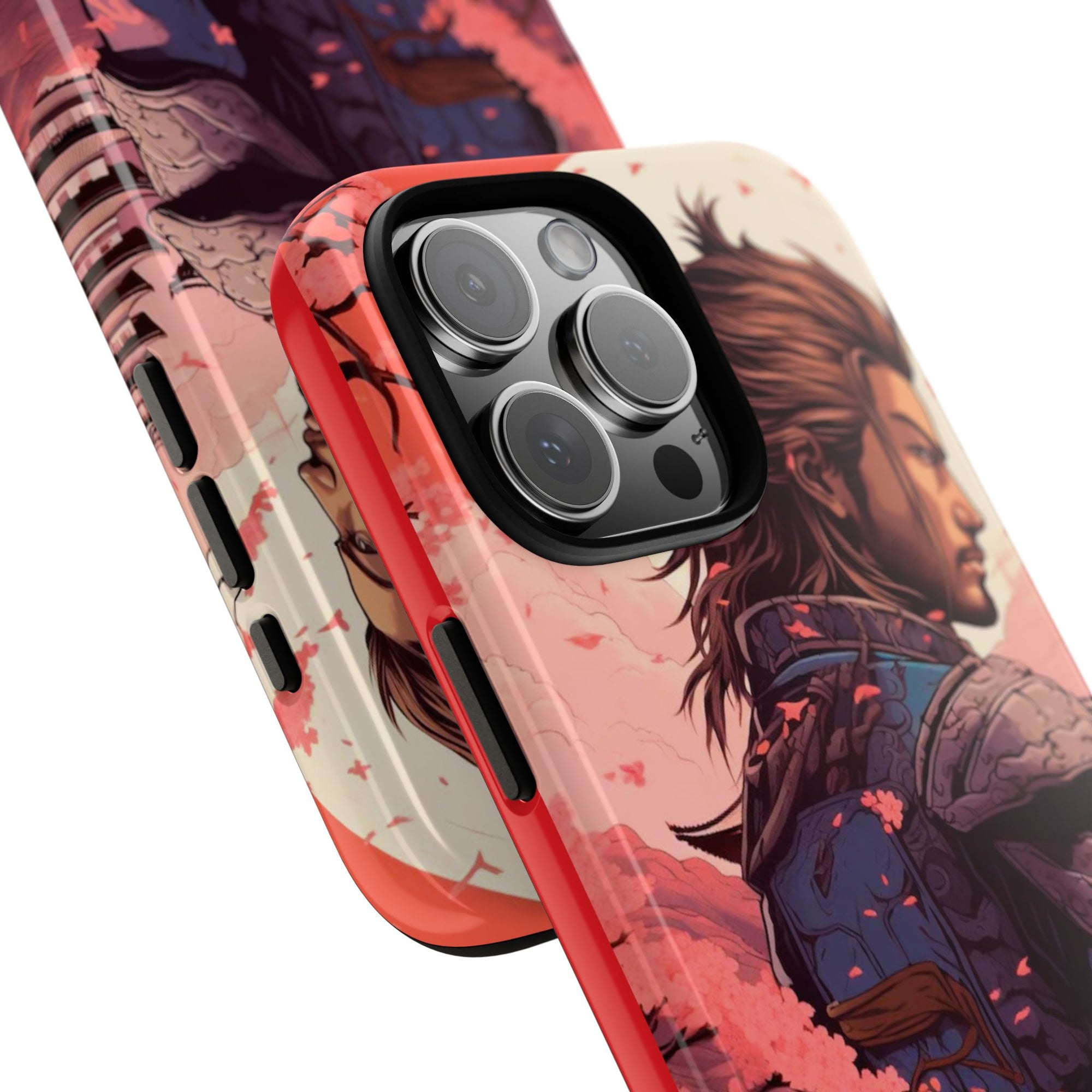 Samurai Phone Case, Tough Cases for Men, Cherry Blossom Art, Gift for Anime Fans, Unique Phone Accessory, Stylish Protection